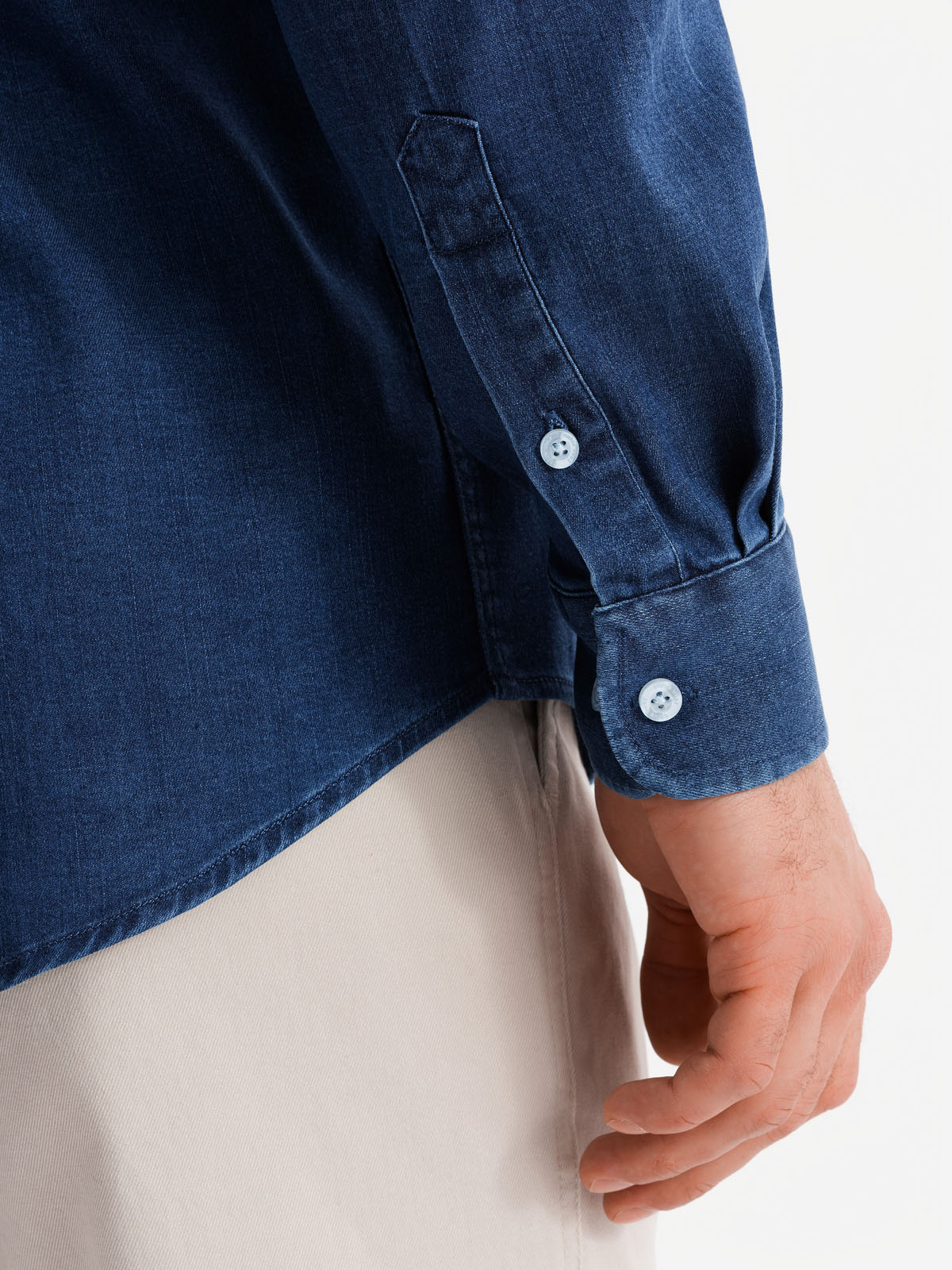 Ombre Men&#039;s denim shirt with lyocell and embroidery on chest - dark blue