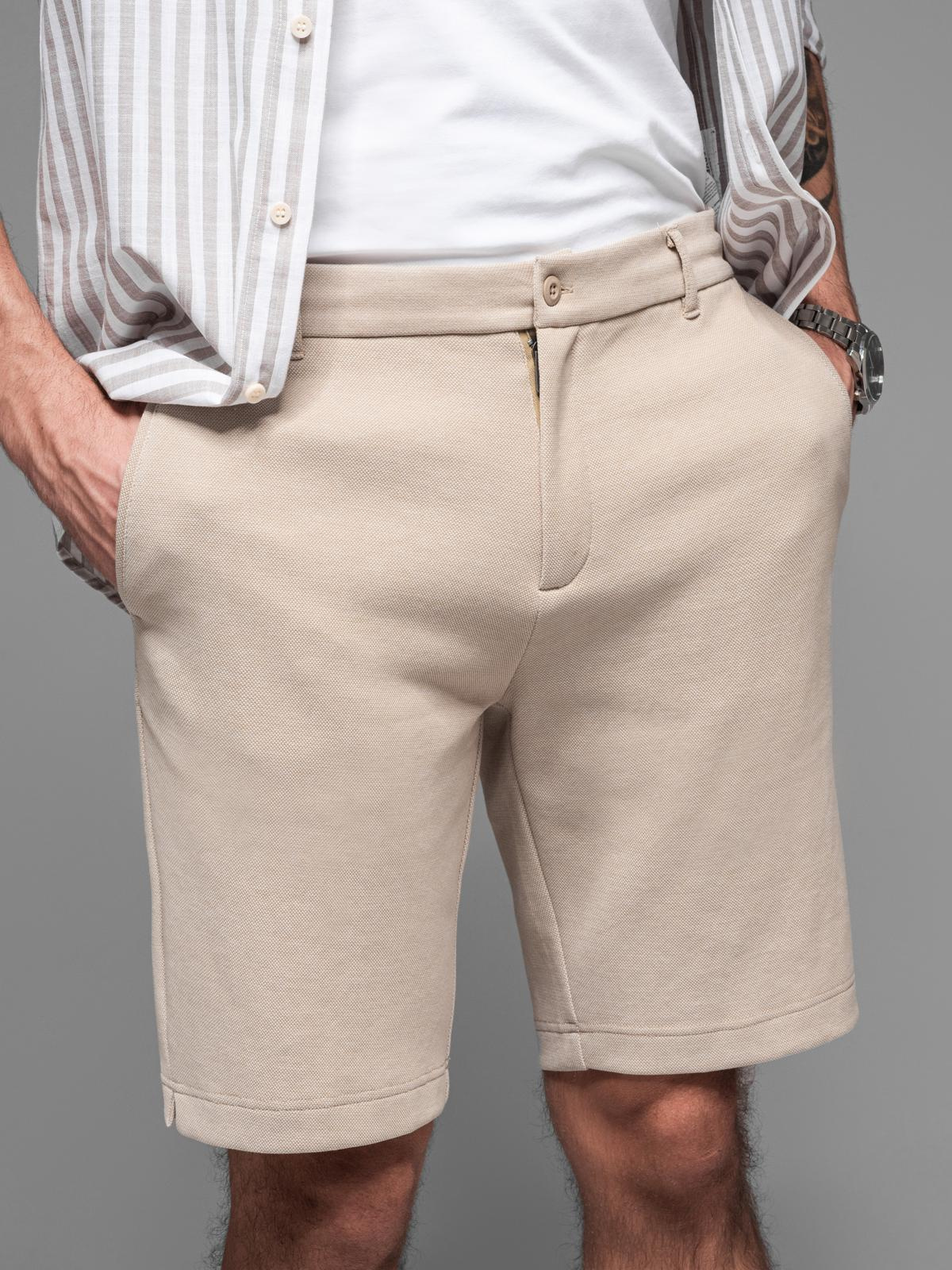 Ombre Men&#039;s SLIM FIT short shorts in melange structured knit - sand