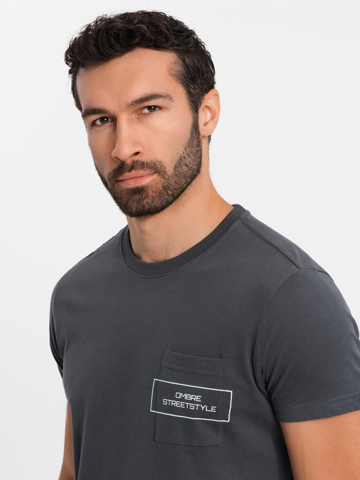 Ombre Streetstyle men's cotton pocket print t-shirt - black