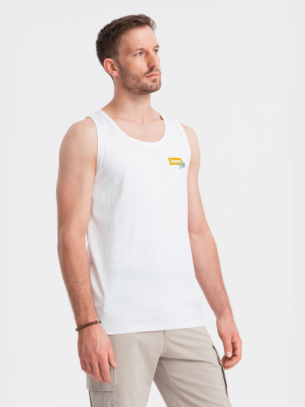 Ombre Summer Vibe printed men's cotton tank top - white