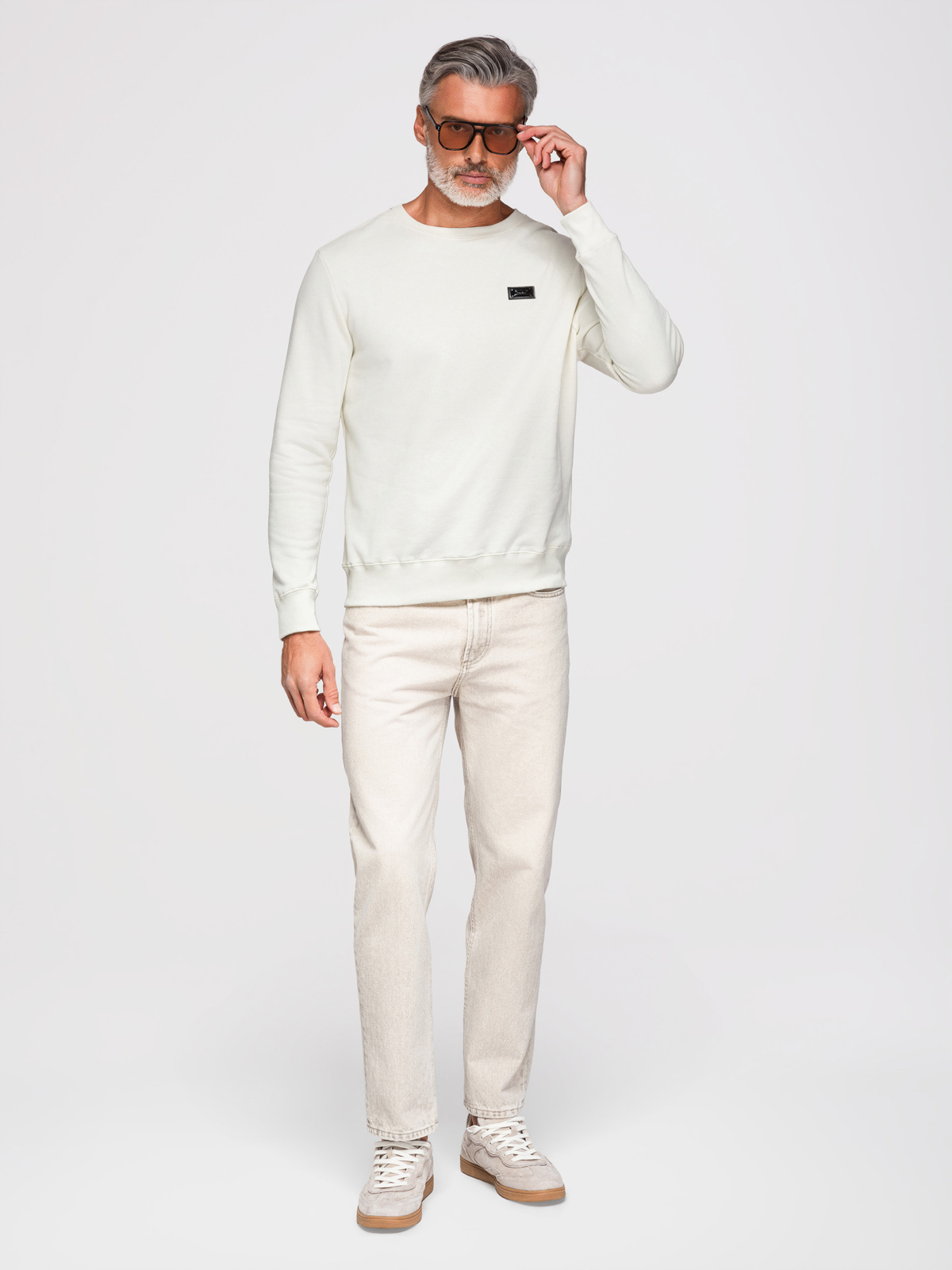 Ombre Men's non-stretch sweatshirt with metal pin - cream