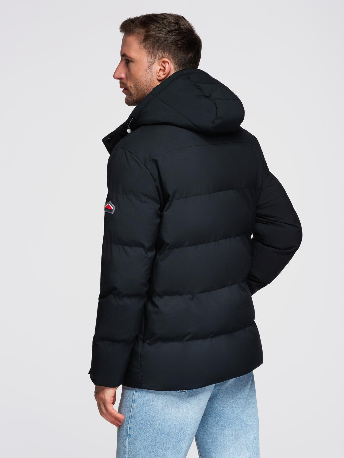 Ombre Men&#039;s winter jacket with detachable hood in waterproof material - black