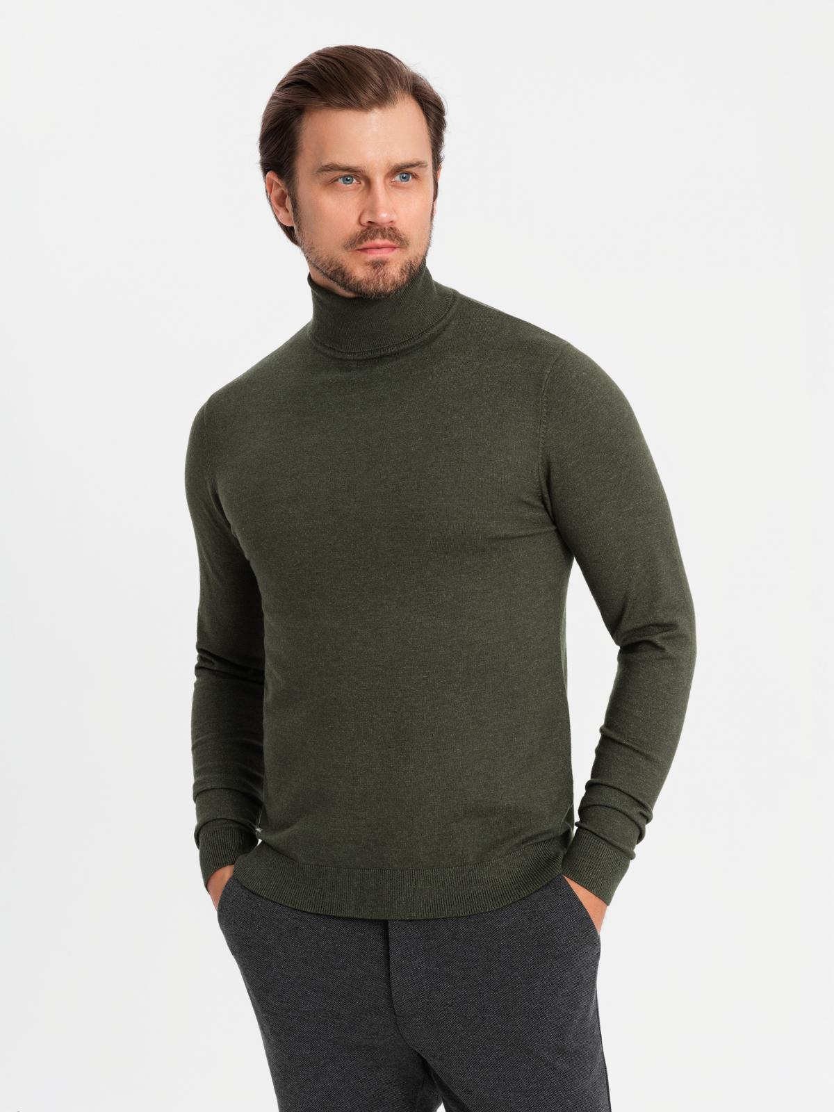 Ombre Men&#039;s knitted turtleneck with viscose - dark grey