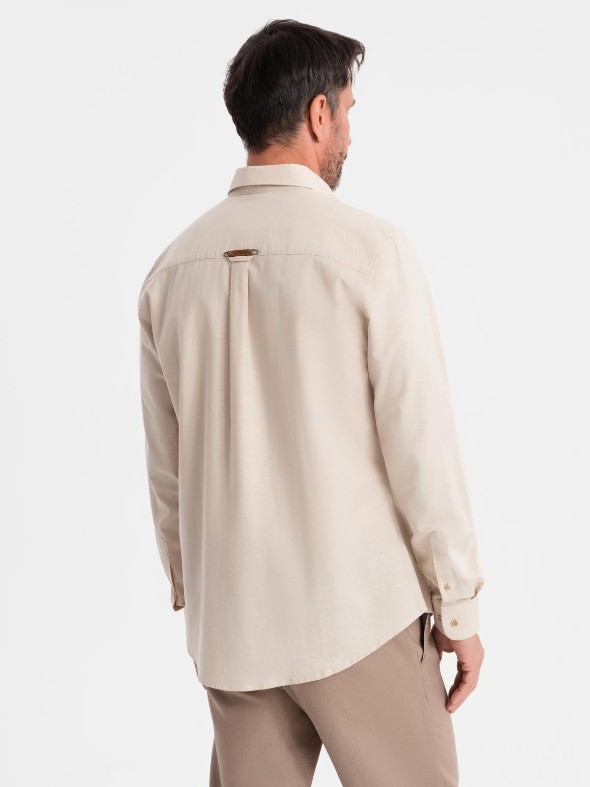 Ombre Men's linen shirt with classic collar and pockets REGULAR FIT - cream