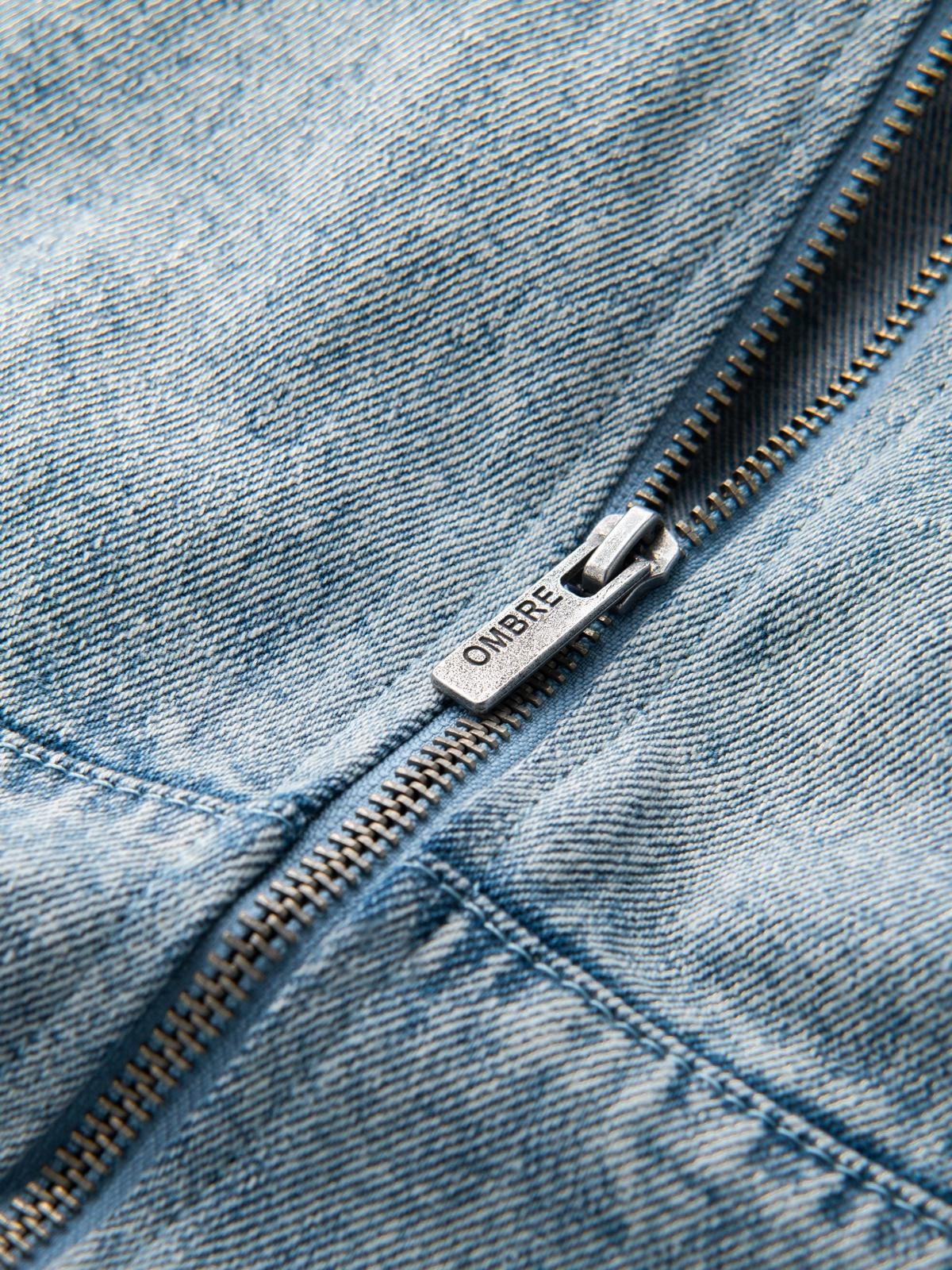 Ombre Men&#039;s denim bomber jacket with stone wash effect - light blue