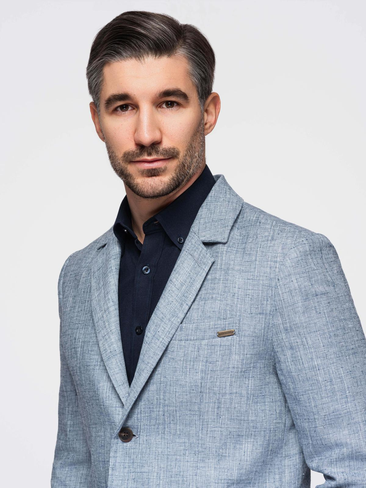 Ombre Men's REGULAR cut jacket with linen - light blue