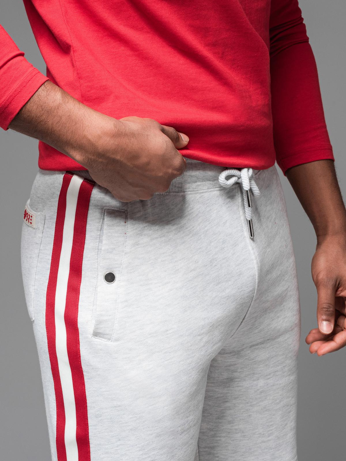 Ombre Men's sweat shorts with piping and drawstring waistband - grey melange
