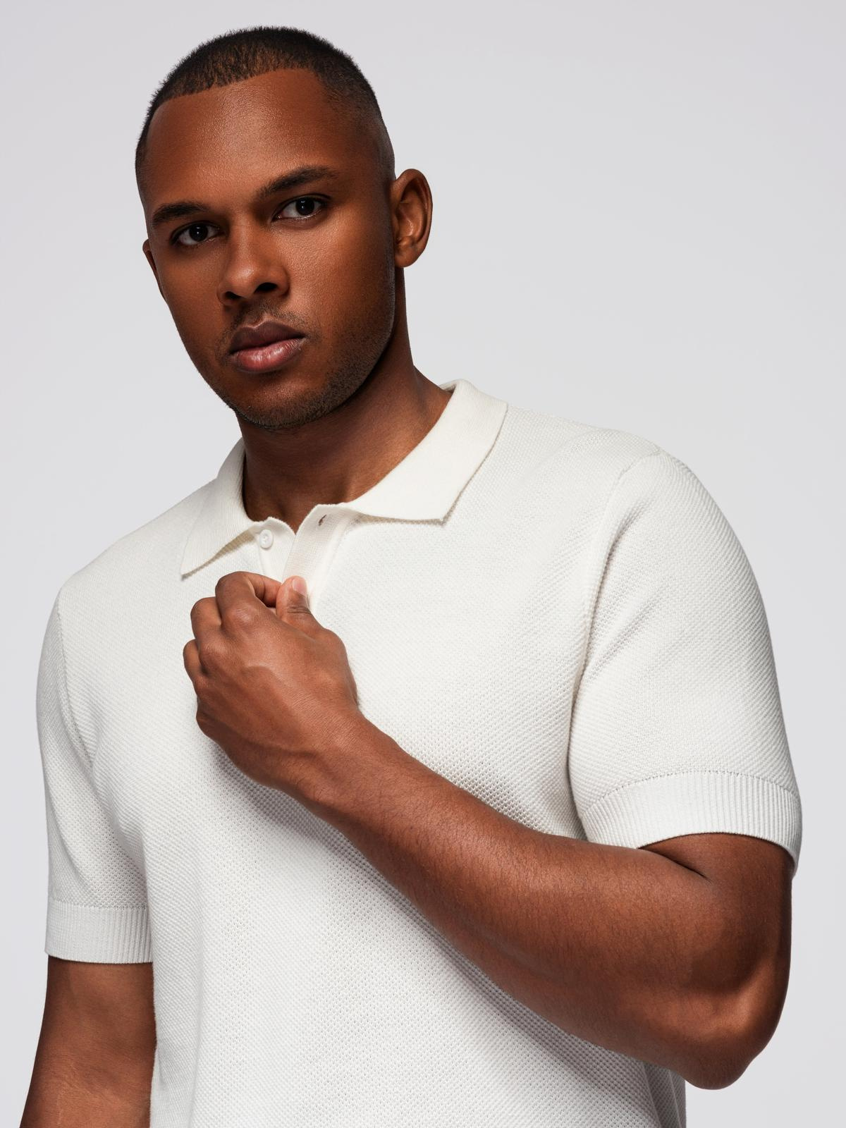 Ombre Men's cotton structured knit polo shirt - broken white