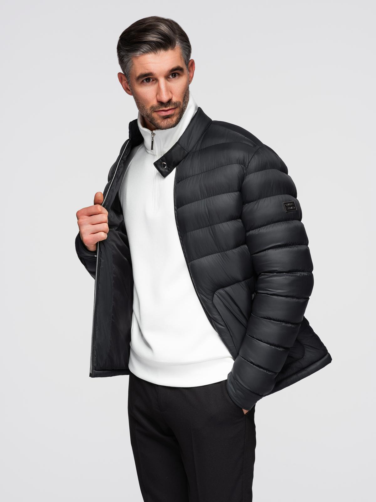 Ombre Men&#039;s quilted classic jacket with stand-up collar - black