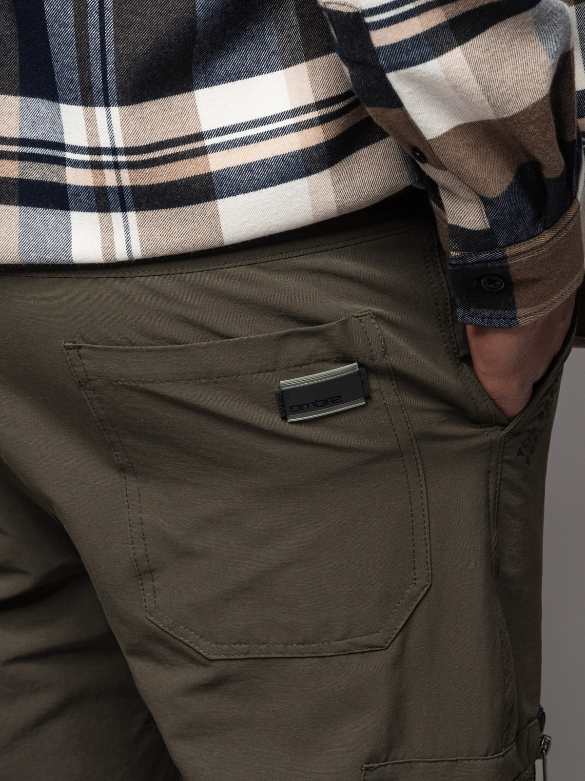 Ombre Men's jogger pants with cargo pockets and print - dark olive green