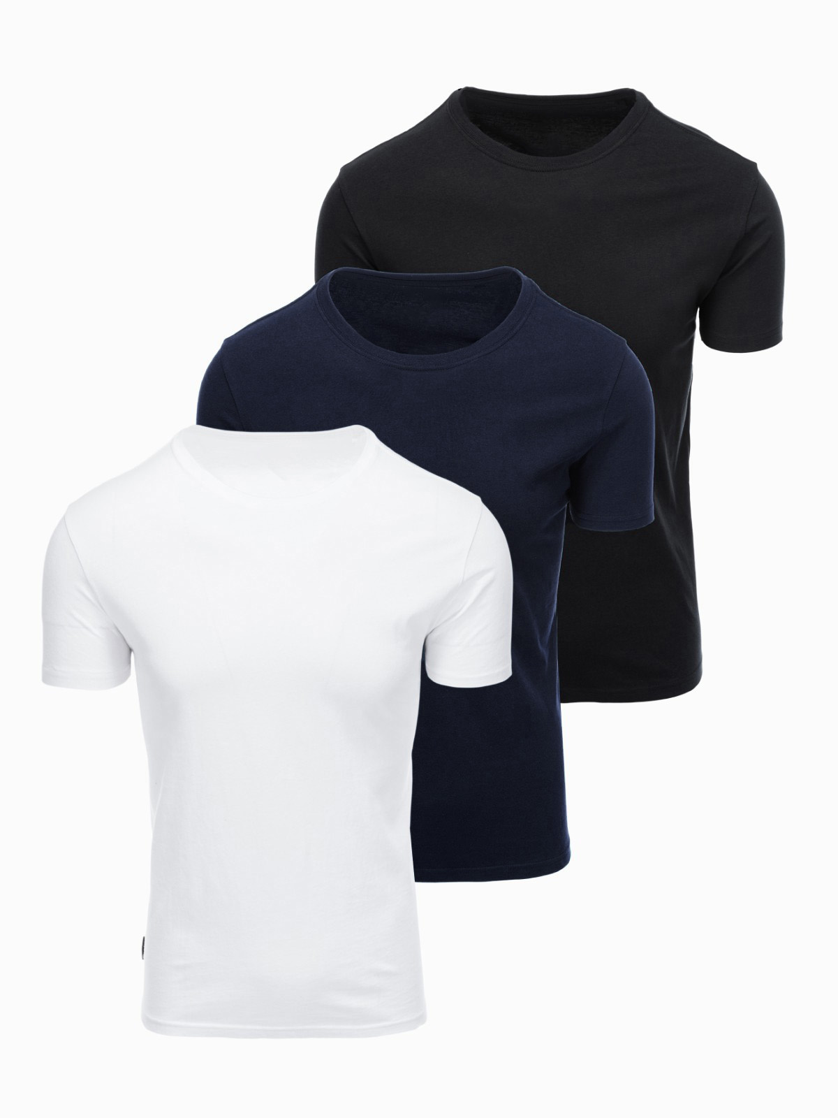 Ombre BASIC men's cotton t-shirt set with round neckline - black/white/blue