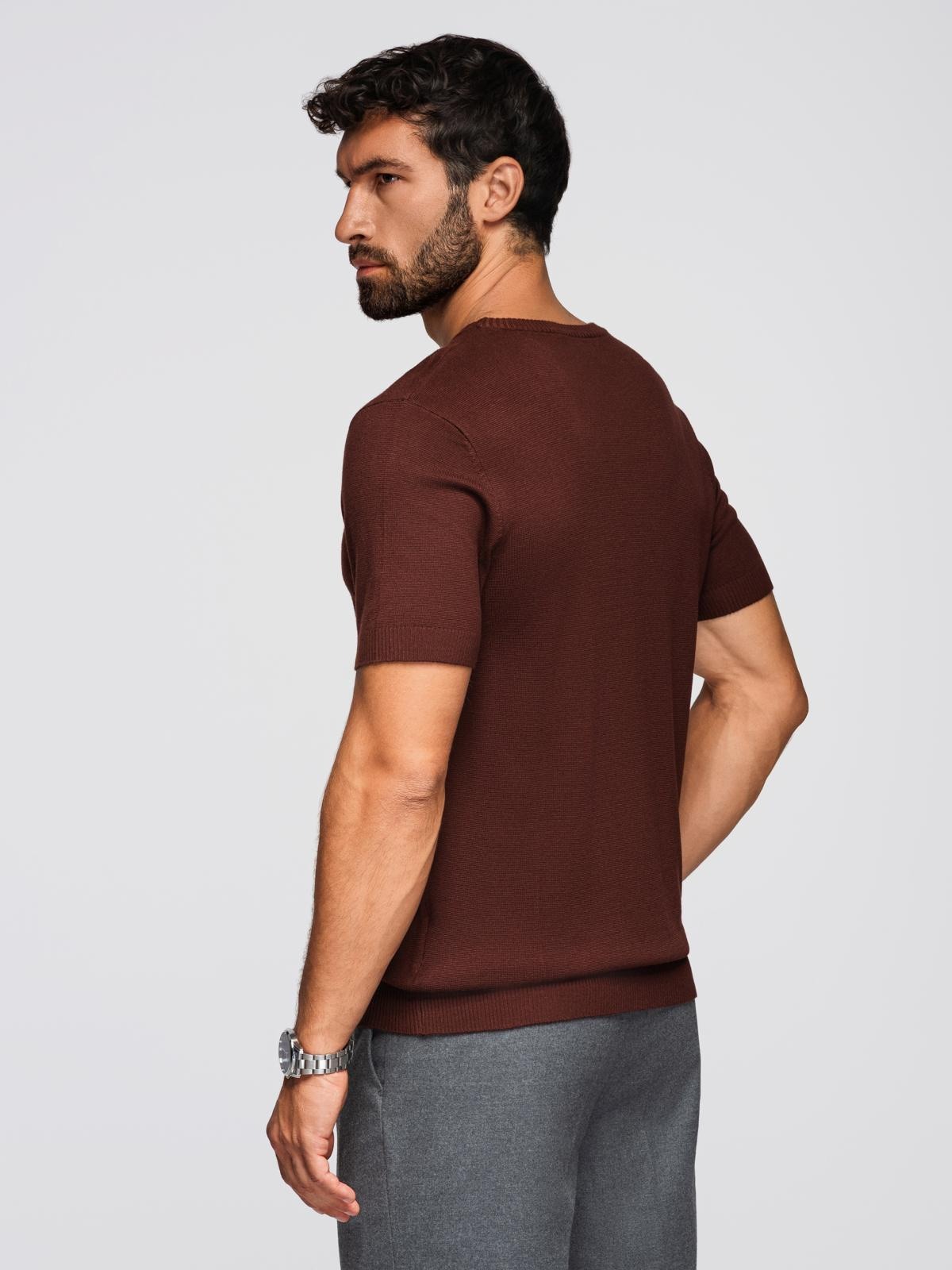 Ombre Men's classic knitted shirt with ribbed cuffs - warm brown