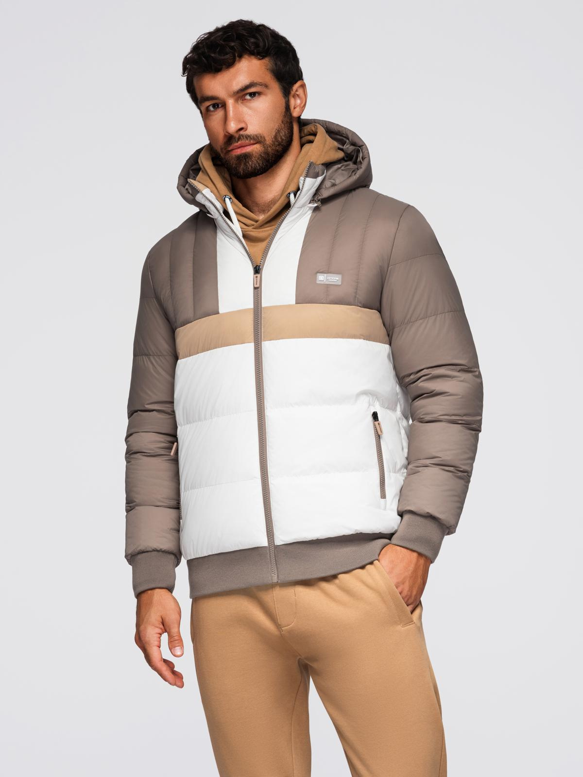 Ombre Colorful retro men&#039;s sports jacket - beige and white