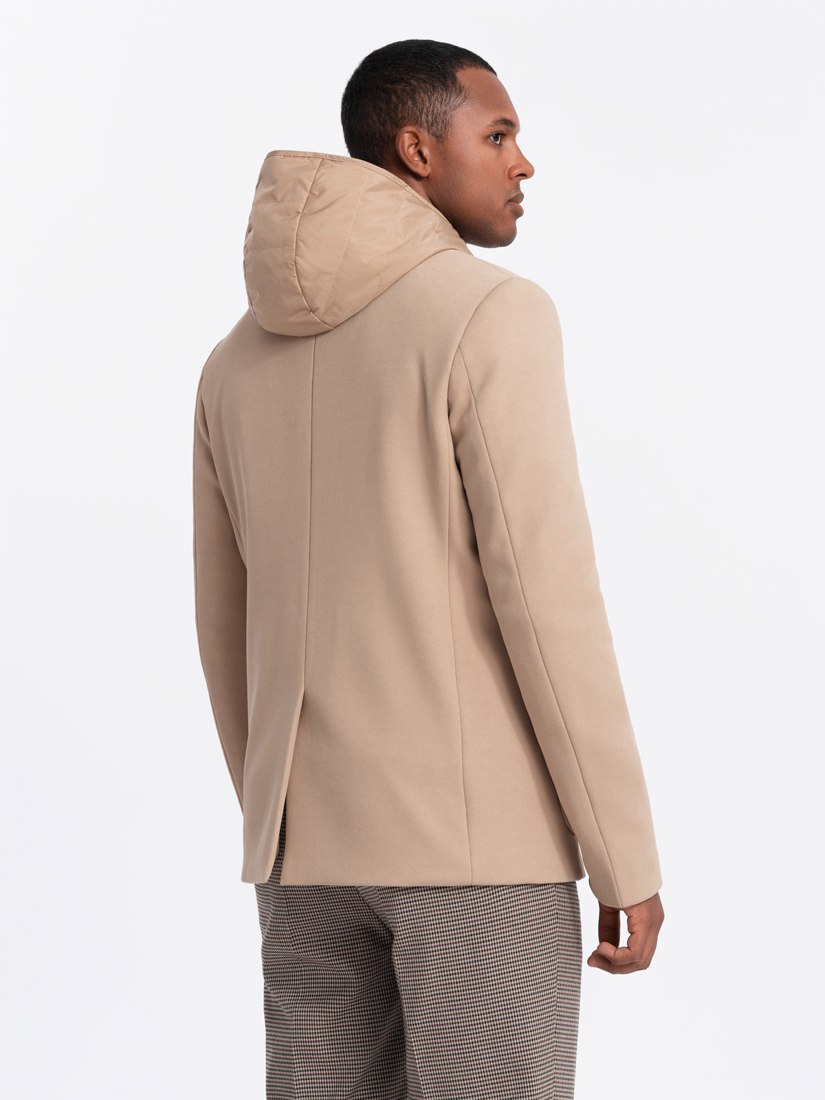 Ombre Men's jacket with high collar and hood - light brown