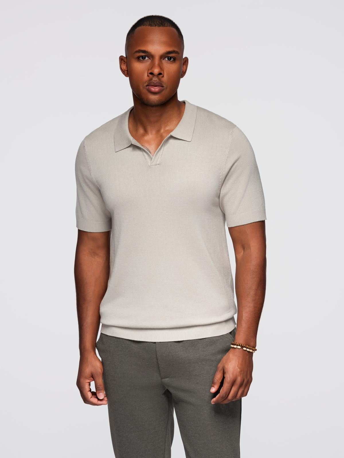 Ombre Men's buttonless polo shirt with classic weave - light grey