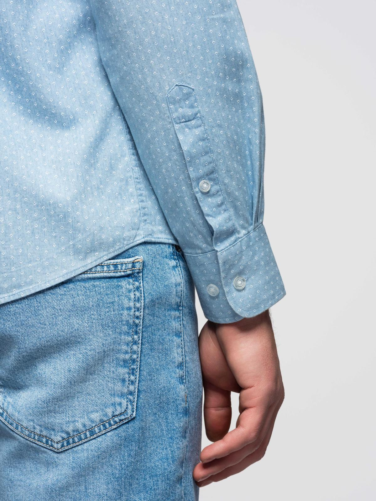 Ombre Men's patterned thin denim shirt with pocket - light blue