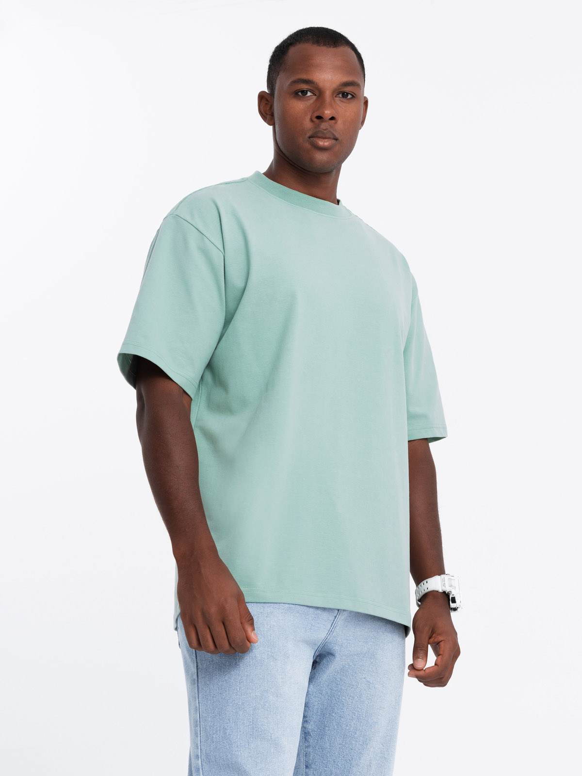 Ombre Men&#039;s LOOSE FIT cotton t-shirt with round neckline - mint