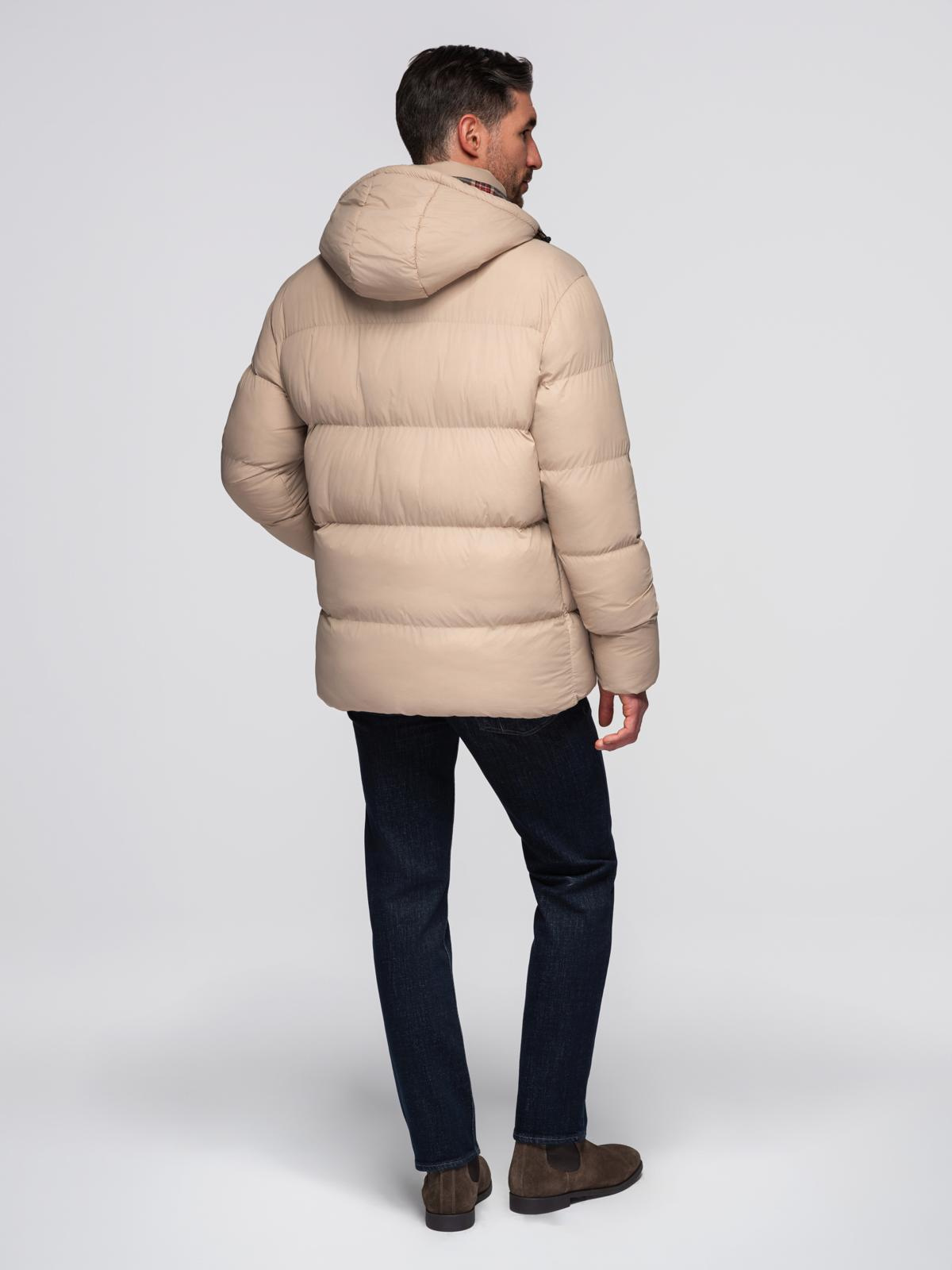 Ombre Men&#039;s puffer jacket with check lining - beige