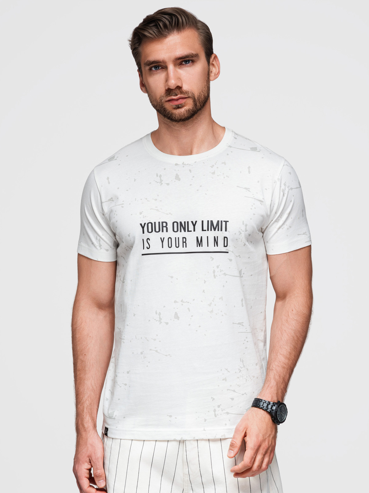 Ombre Men's printed t-shirt with round neckline - white