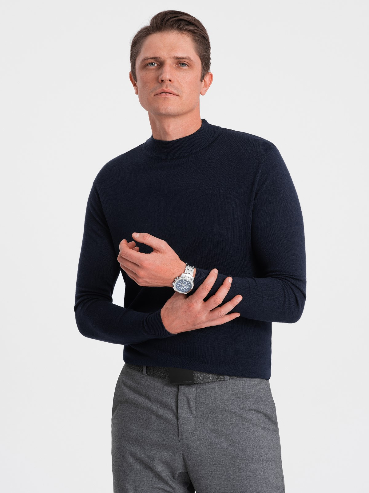 Ombre Men&#039;s knitted half-golf with viscose - navy blue