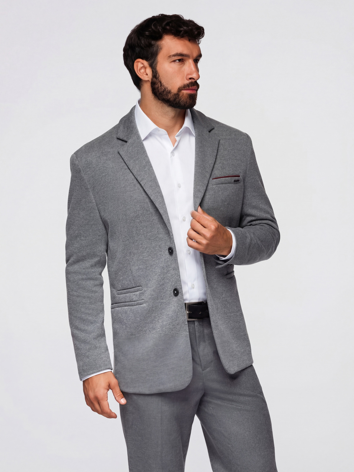 Ombre Men's knitted jacket with a fitted cut - light grey