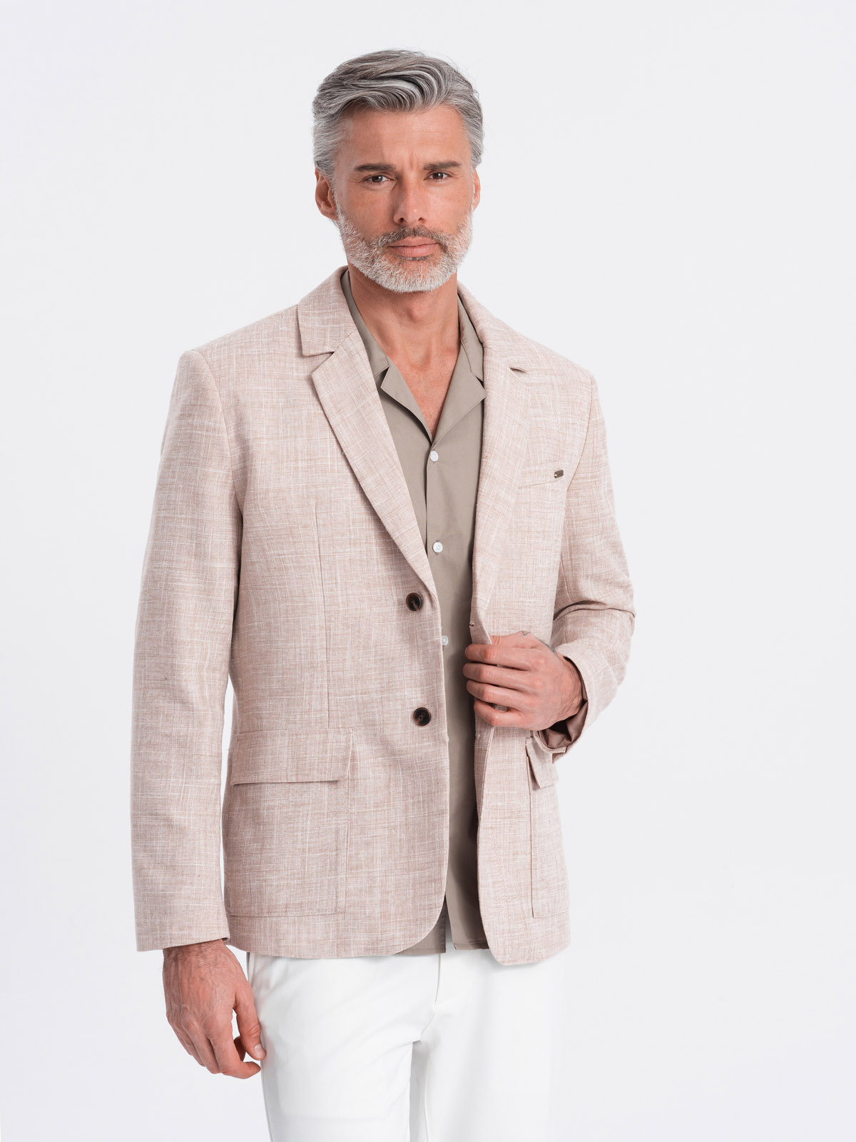 Ombre Men&#039;s REGULAR cut jacket with linen - light beige