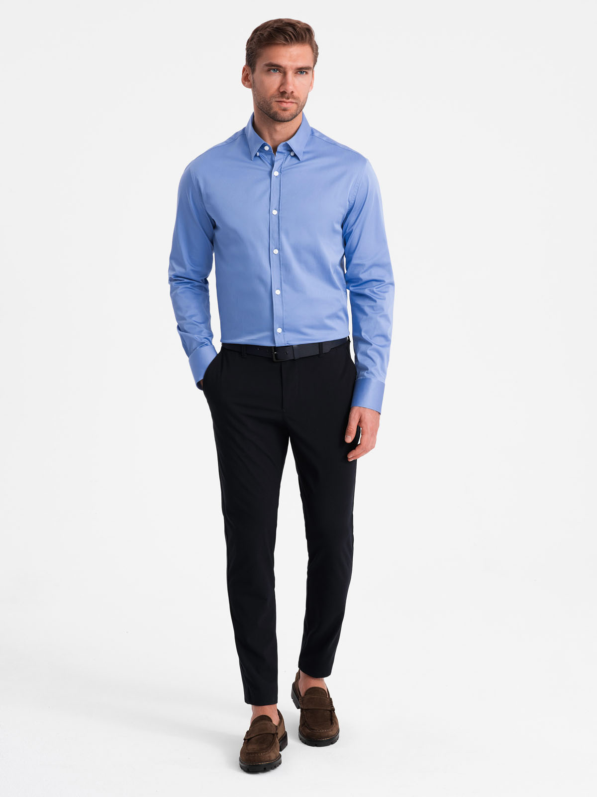 Ombre Classic men&#039;s SLIM FIT satin fabric shirt - blue