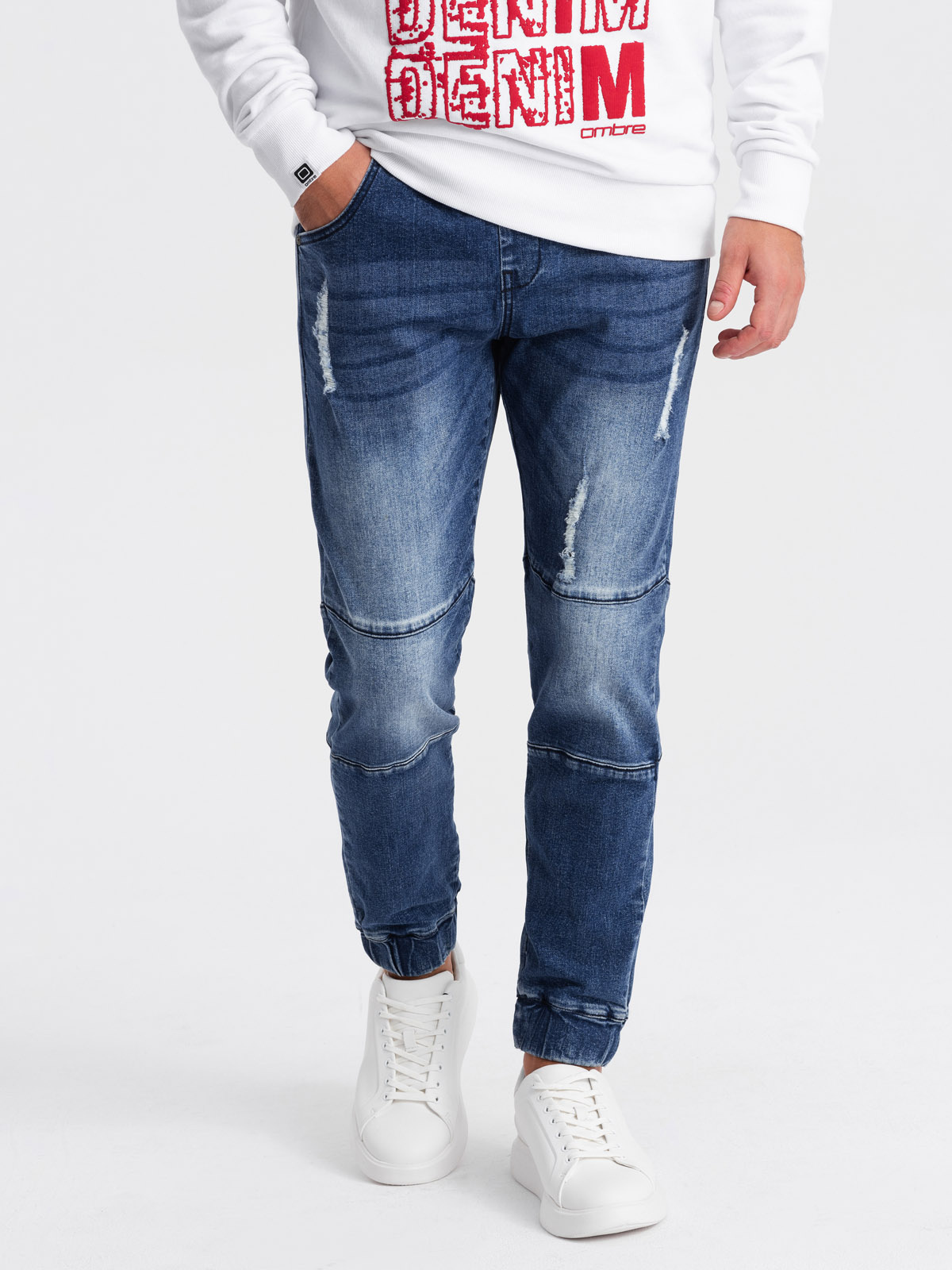 Ombre Men's marbled JOGGERS pants with rubbing - blue