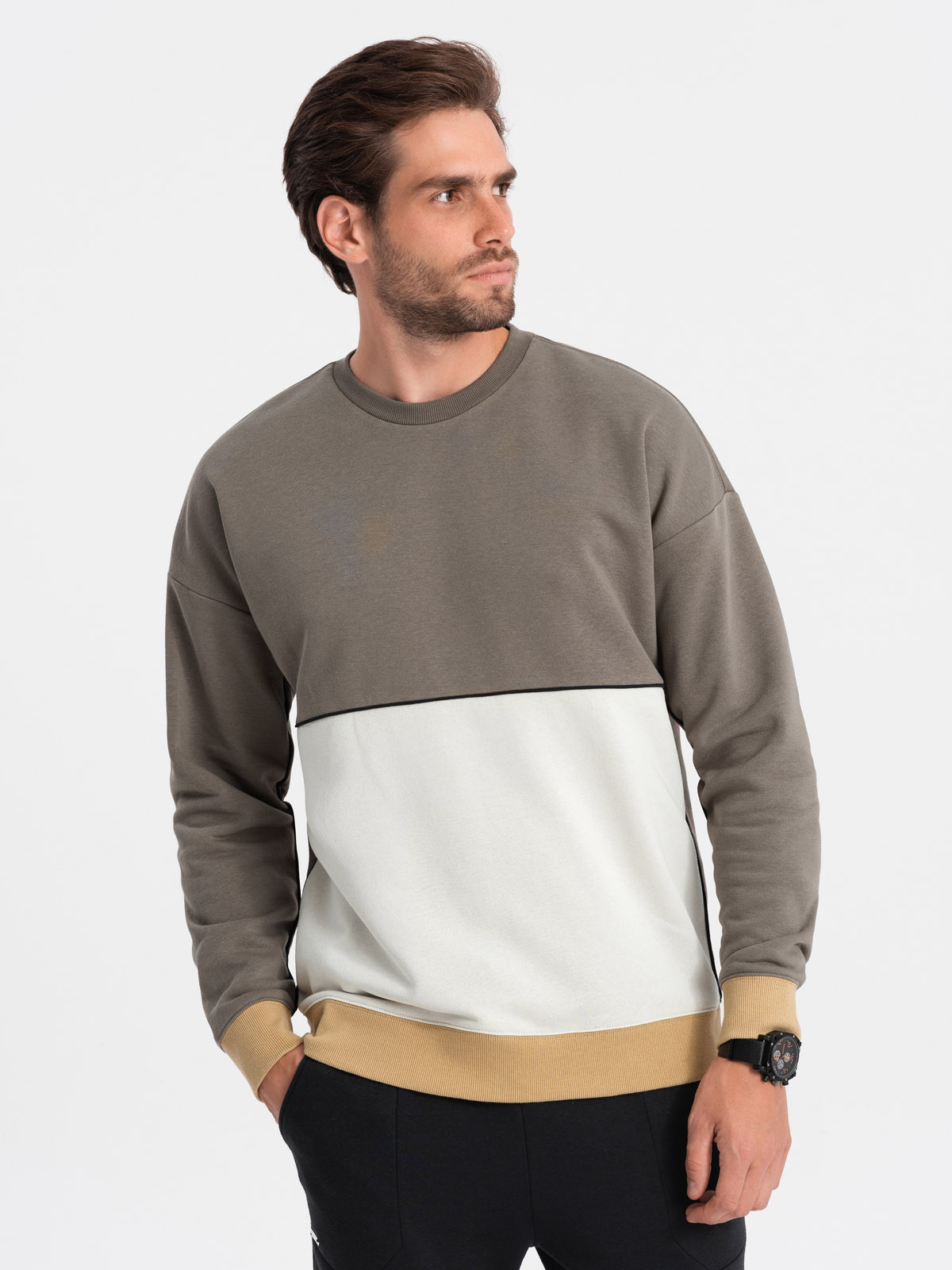 Ombre Men's OVERSIZE Sweatshirt With Contrasting Color Combination - Khaki