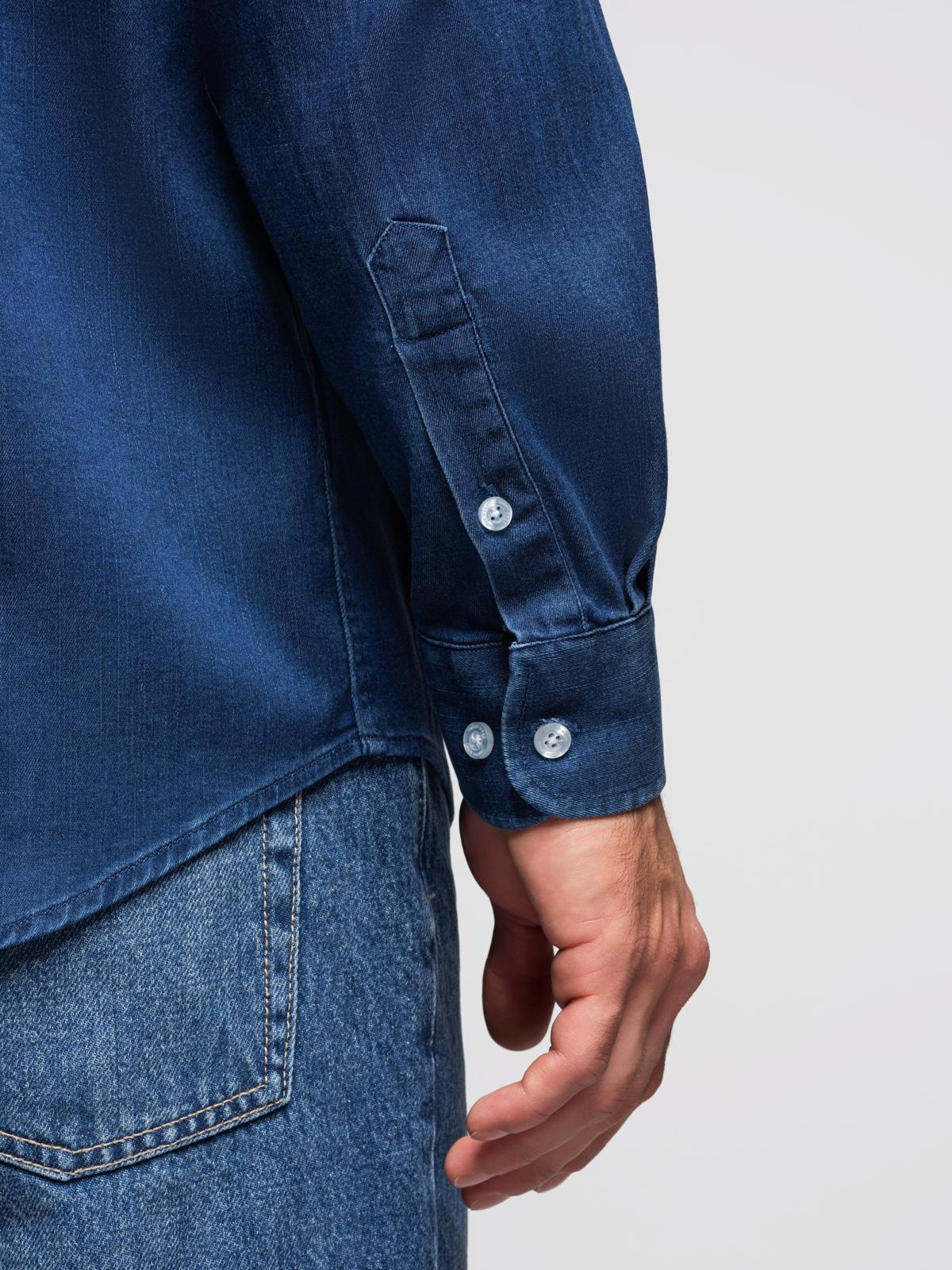 Ombre Men's denim shirt with lyocell and embroidery on chest - dark blue