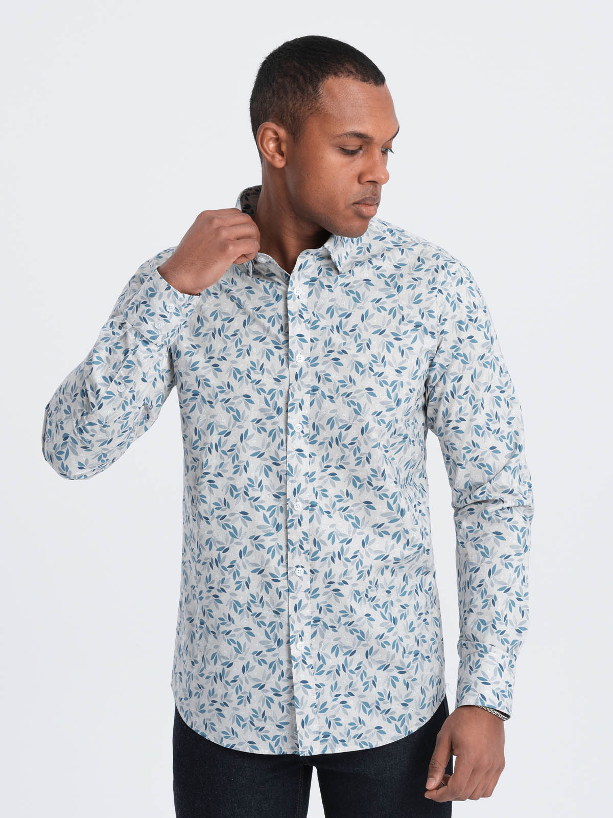 Ombre Men's SLIM FIT shirt in twig print - blue-gray