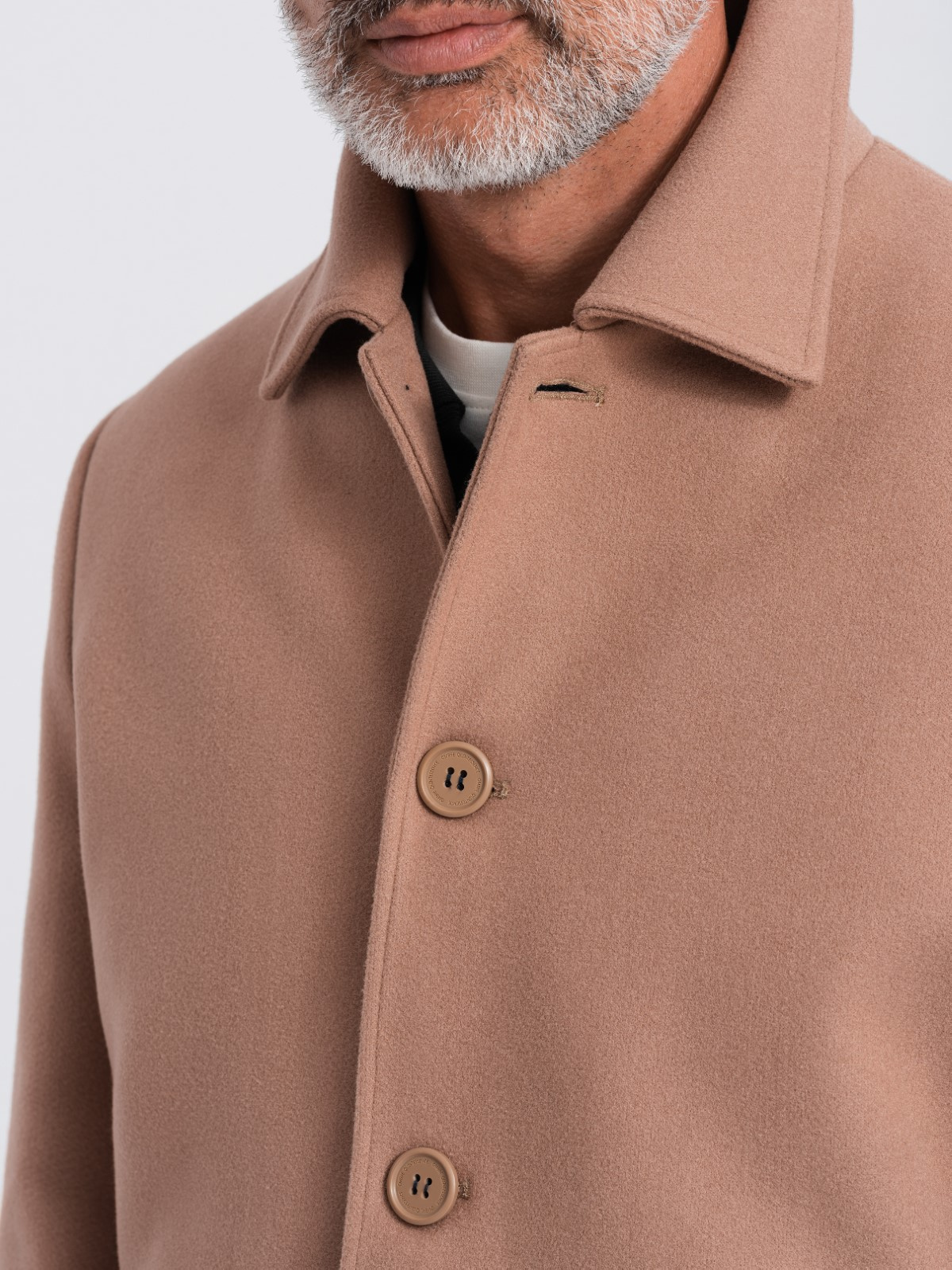 Ombre Single-breasted men&#039;s long coat with collar and bolster - brown