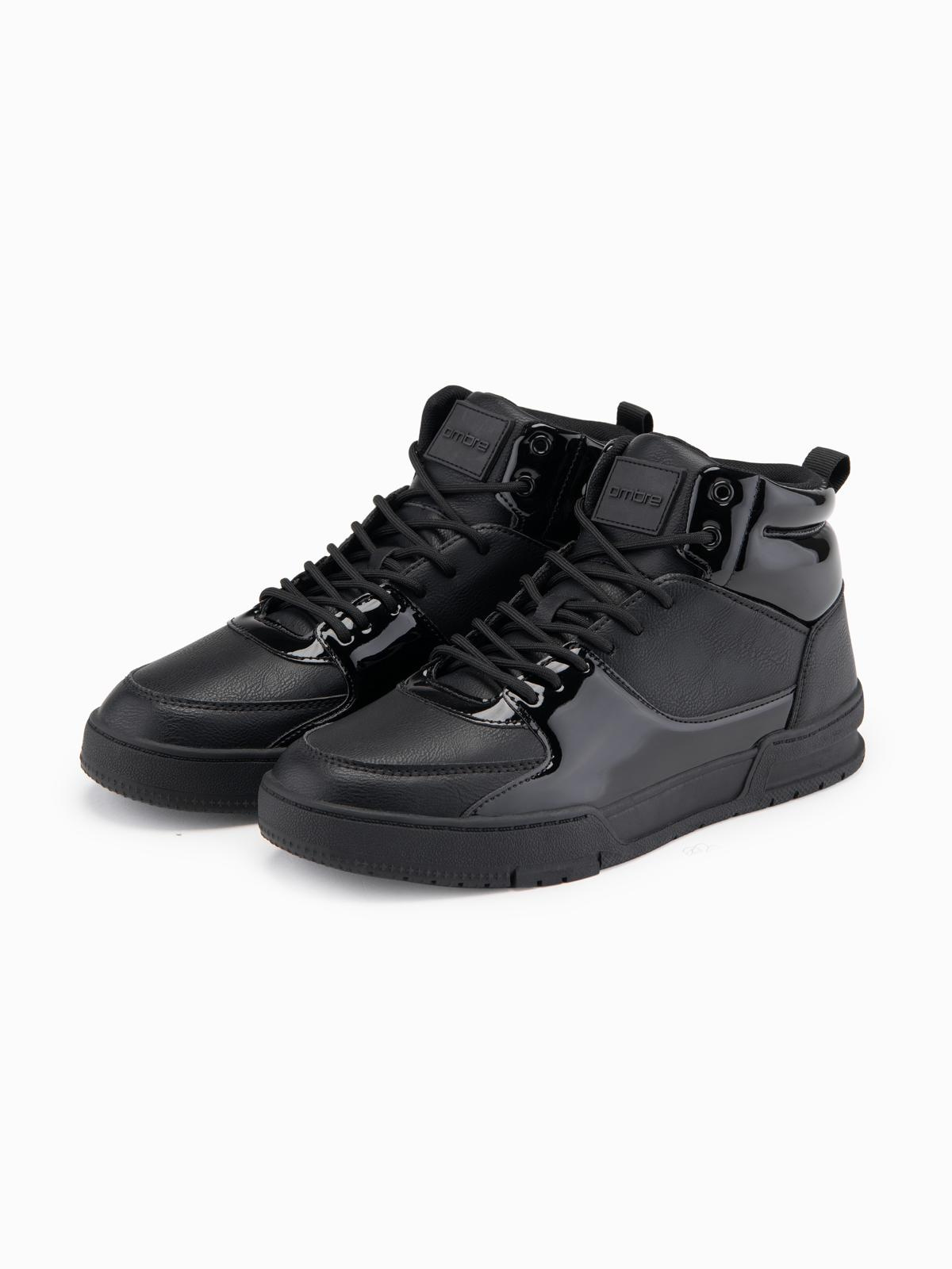 Ombre Men's high boots sneakers with shiny elements - black