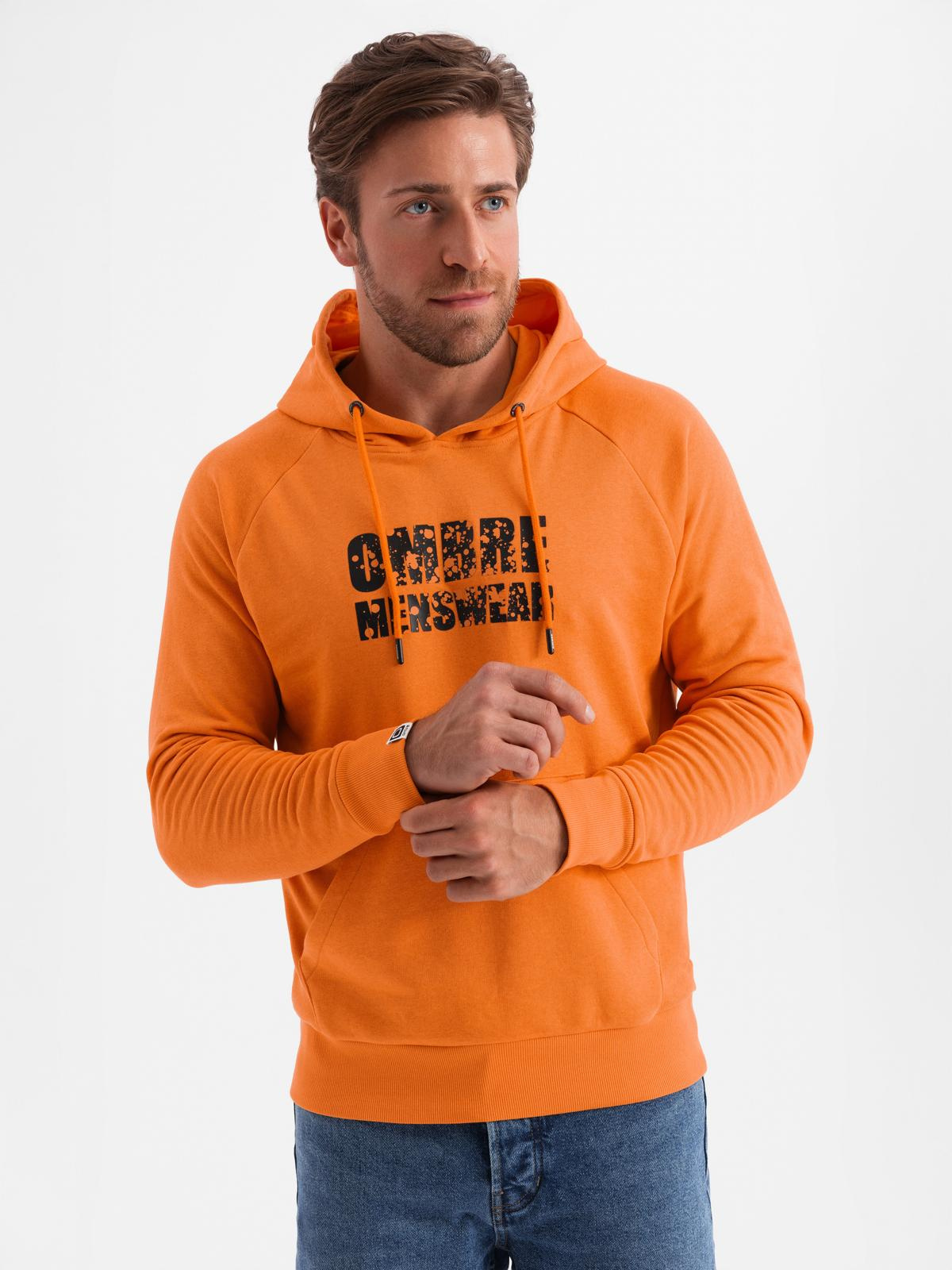 Ombre Men&#039;s kangaroo sweatshirt with hood and print - orange