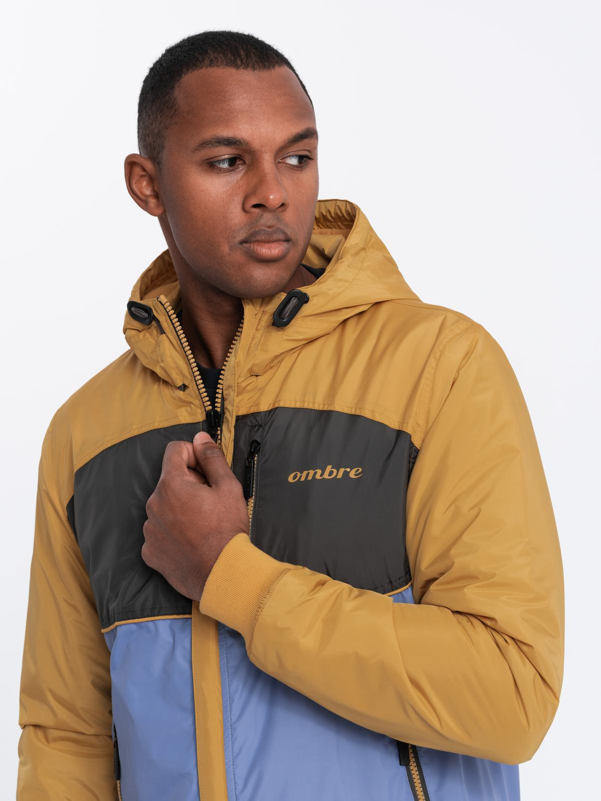 Ombre Lightweight colorful men&#039;s sports jacket with fleece - blue-mustard