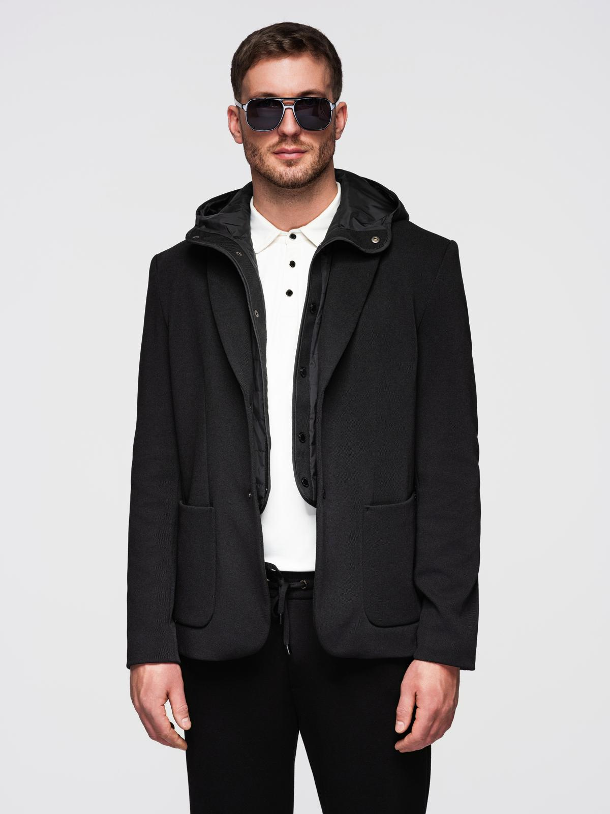 Ombre Men's jacket with high collar and hood - black