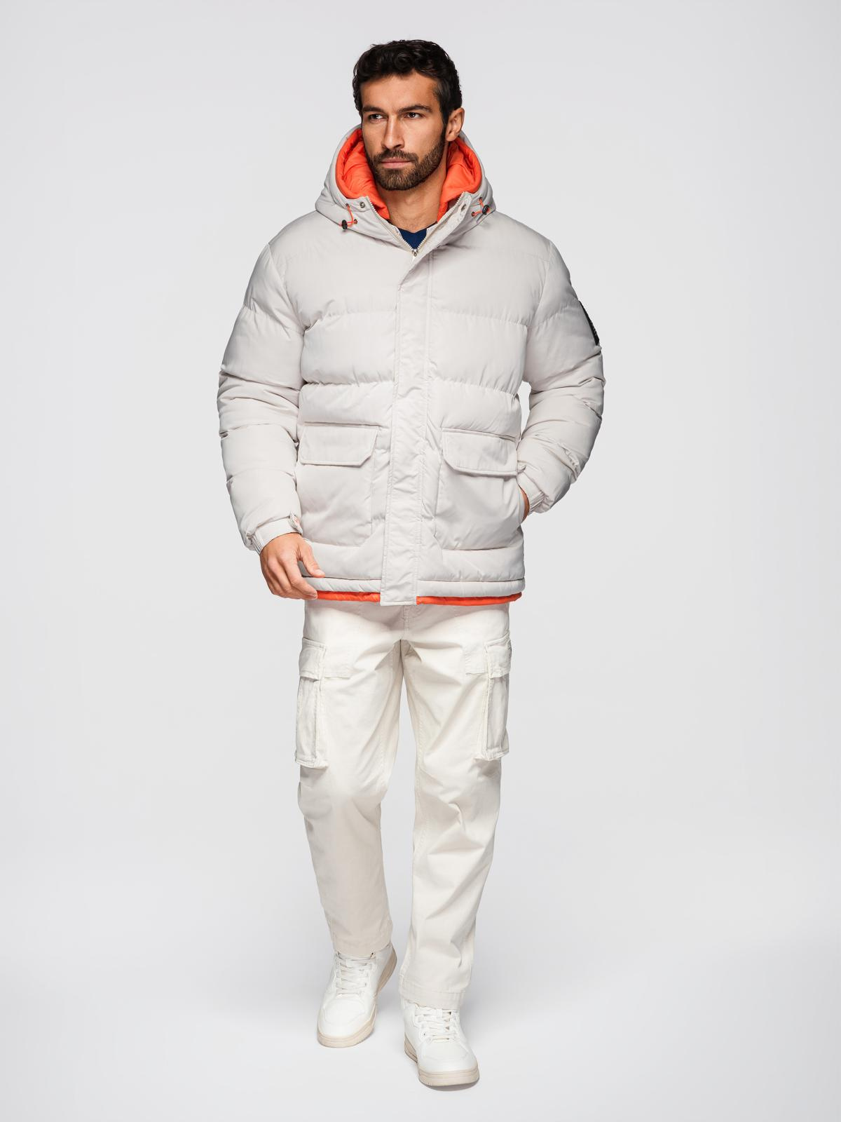 Ombre Men's sports warm jacket with double hood - ash