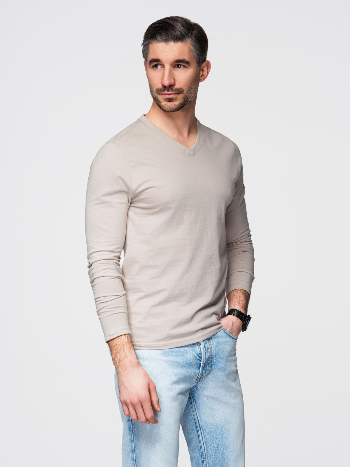 Ombre Men's unprinted longsleeve with v-neck - light beige
