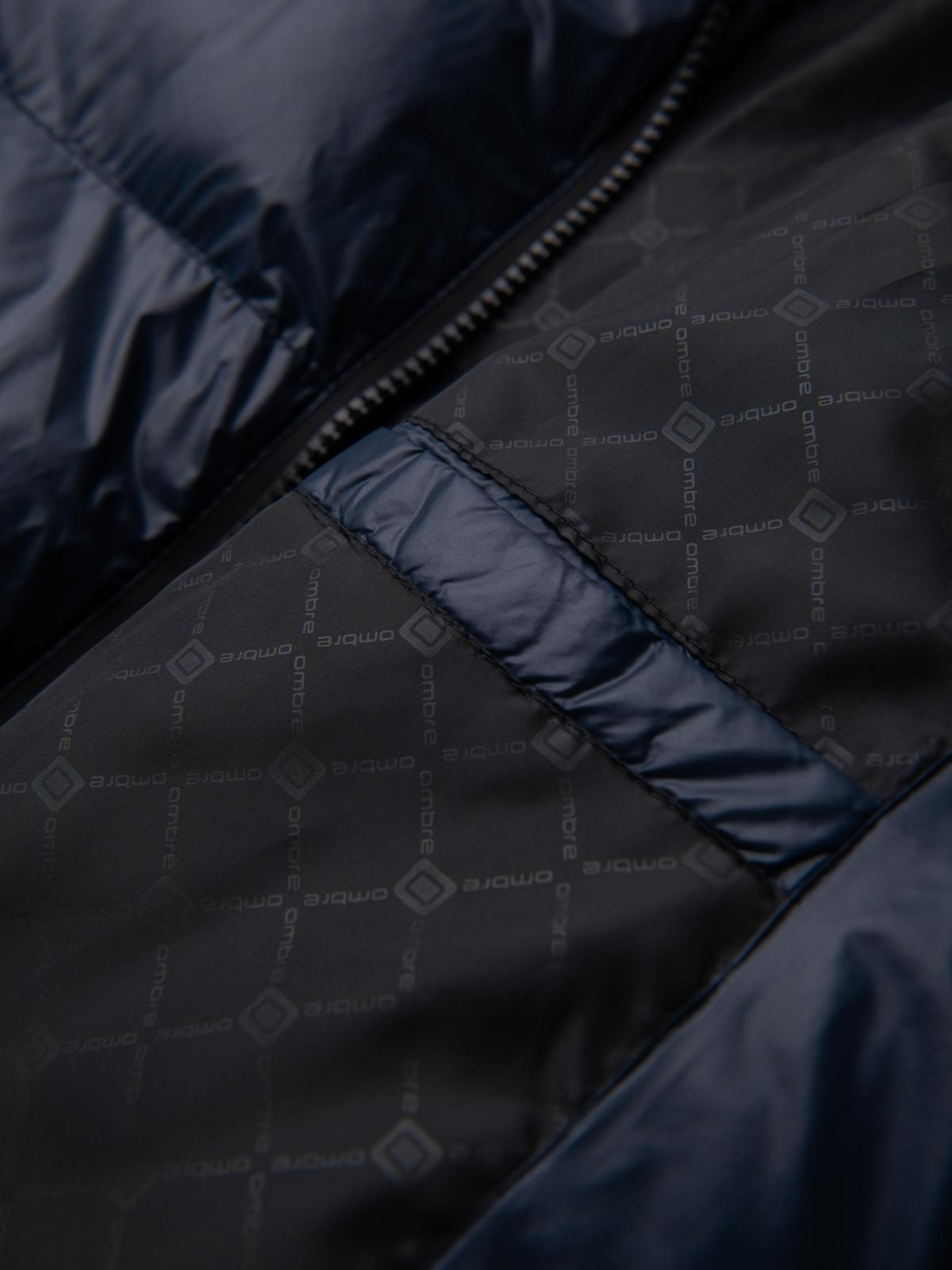 Ombre Warm men's puffer jacket with welts - navy blue