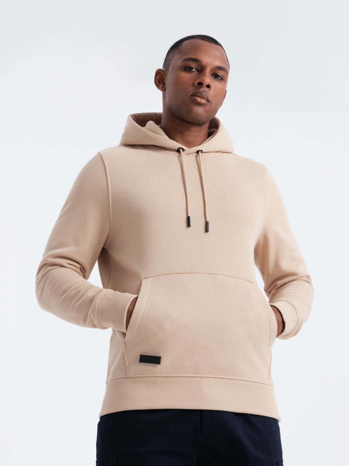Ombre BASIC men&#039;s cotton sweatshirt kangaroo hoodie - beige