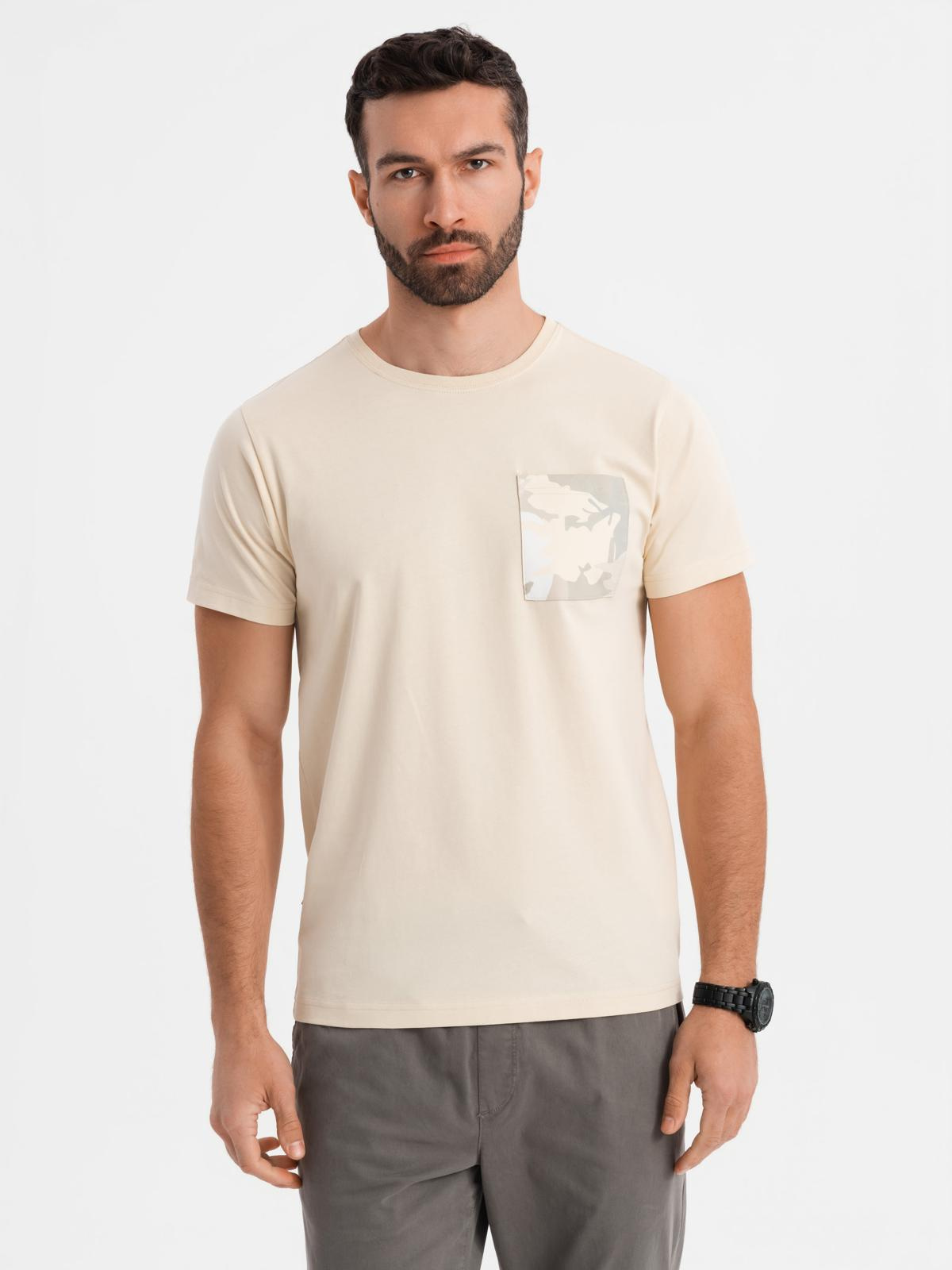 Ombre Men's cotton t-shirt with printed pocket - turquoise