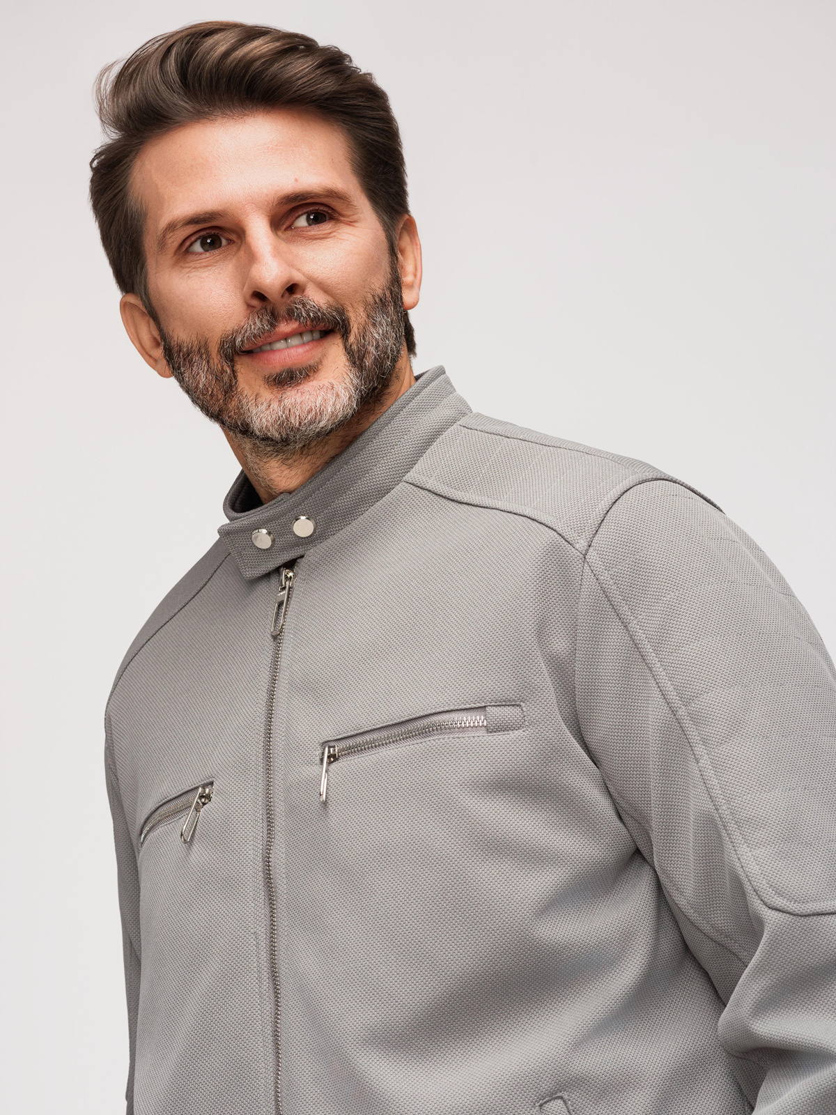 Ombre Men's biker jacket with pockets and collar - grey
