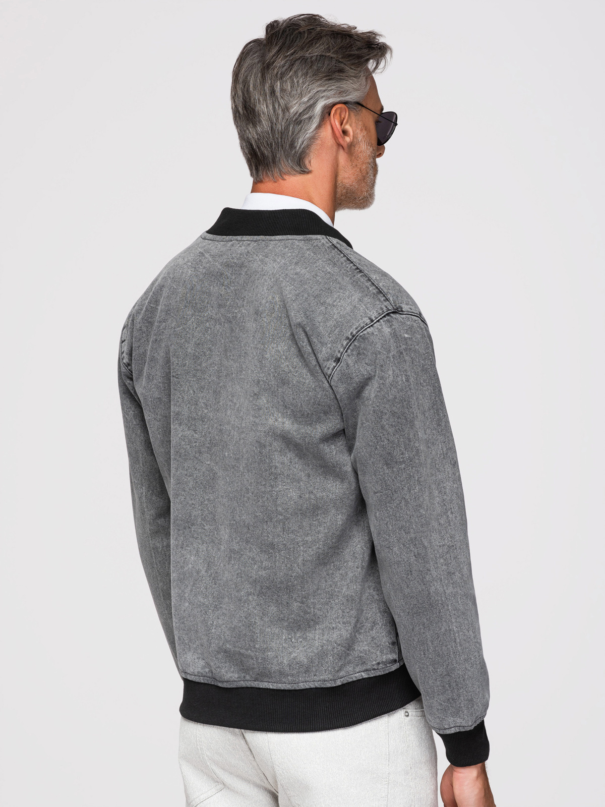 Ombre Men's denim bomber jacket with stone wash effect - grey