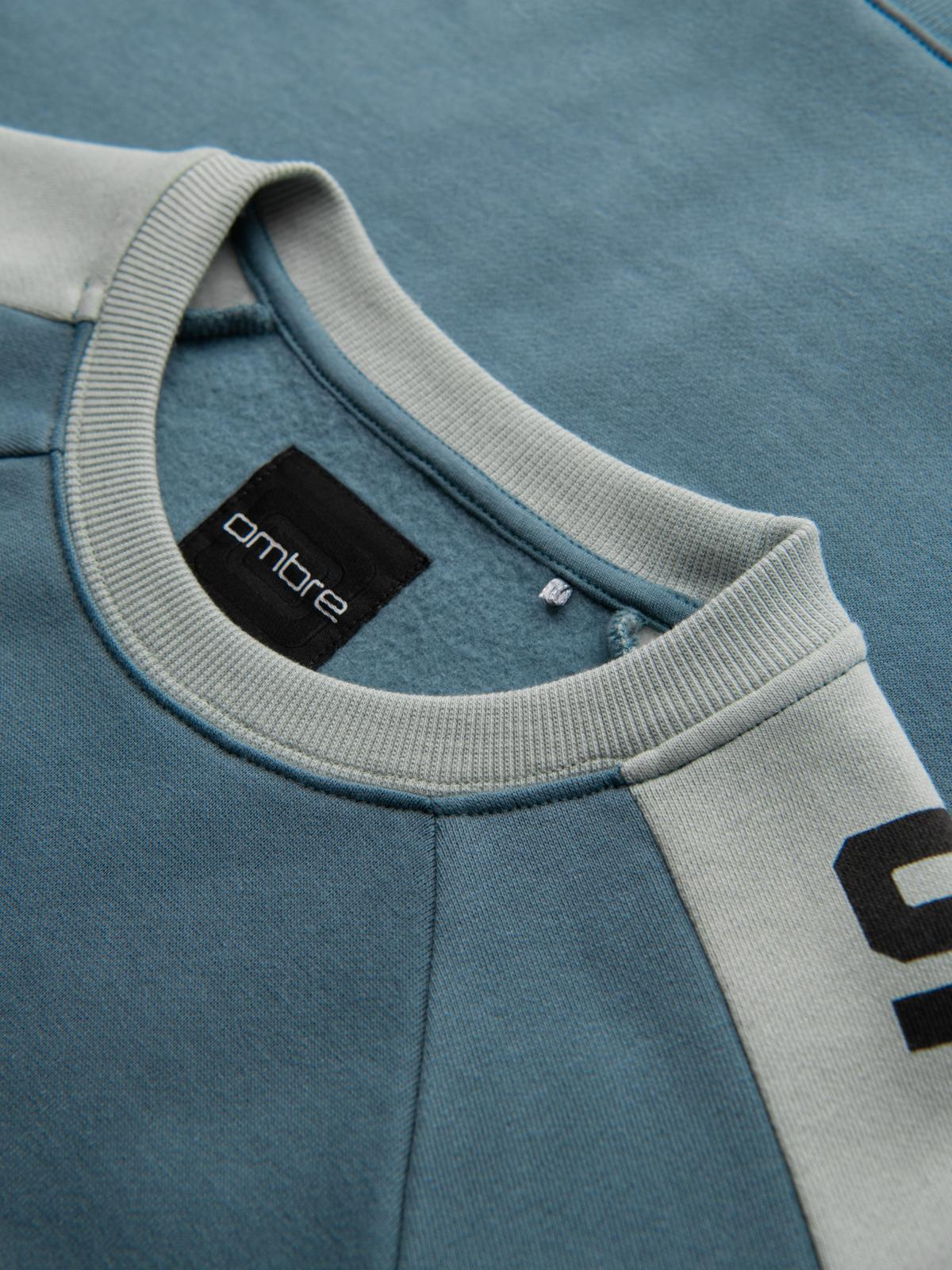 Ombre Men's sweatshirt with contrasting stripes and raglan sleeves - bleached turquoise