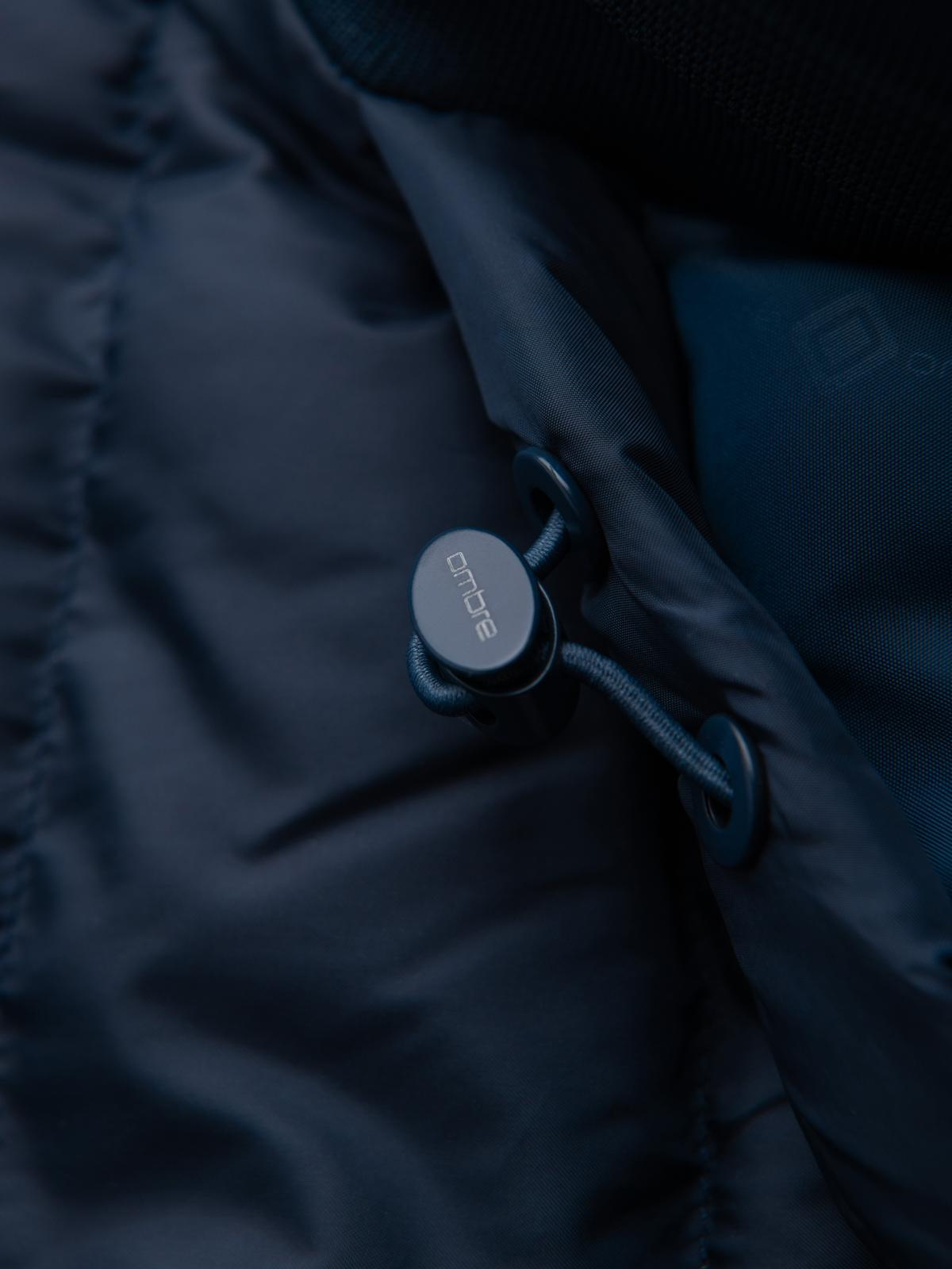 Ombre Quilted bomber jacket with hood and knitted sleeves - navy blue