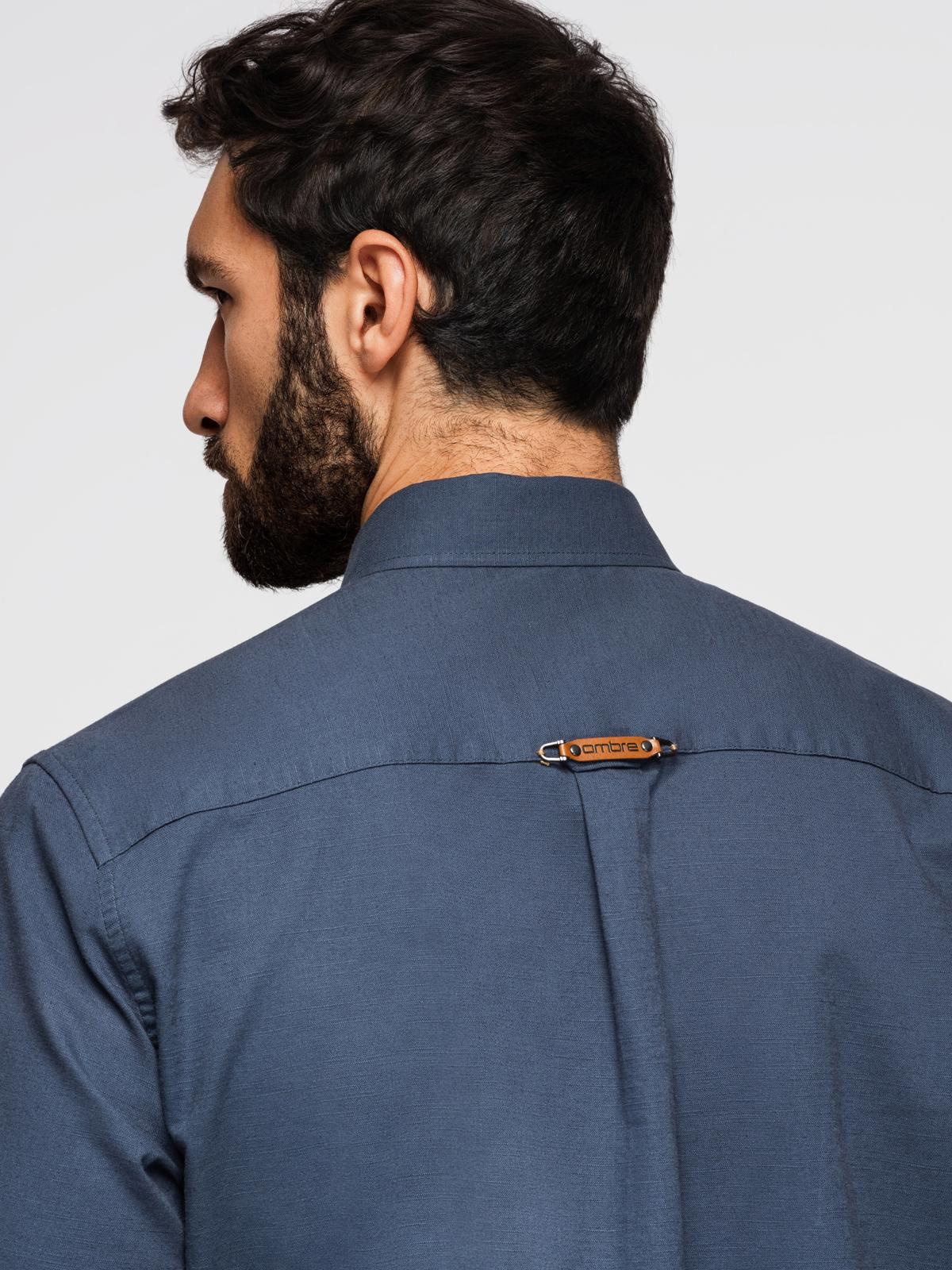 Ombre Men's linen shirt with classic collar and pockets REGULAR FIT - blue