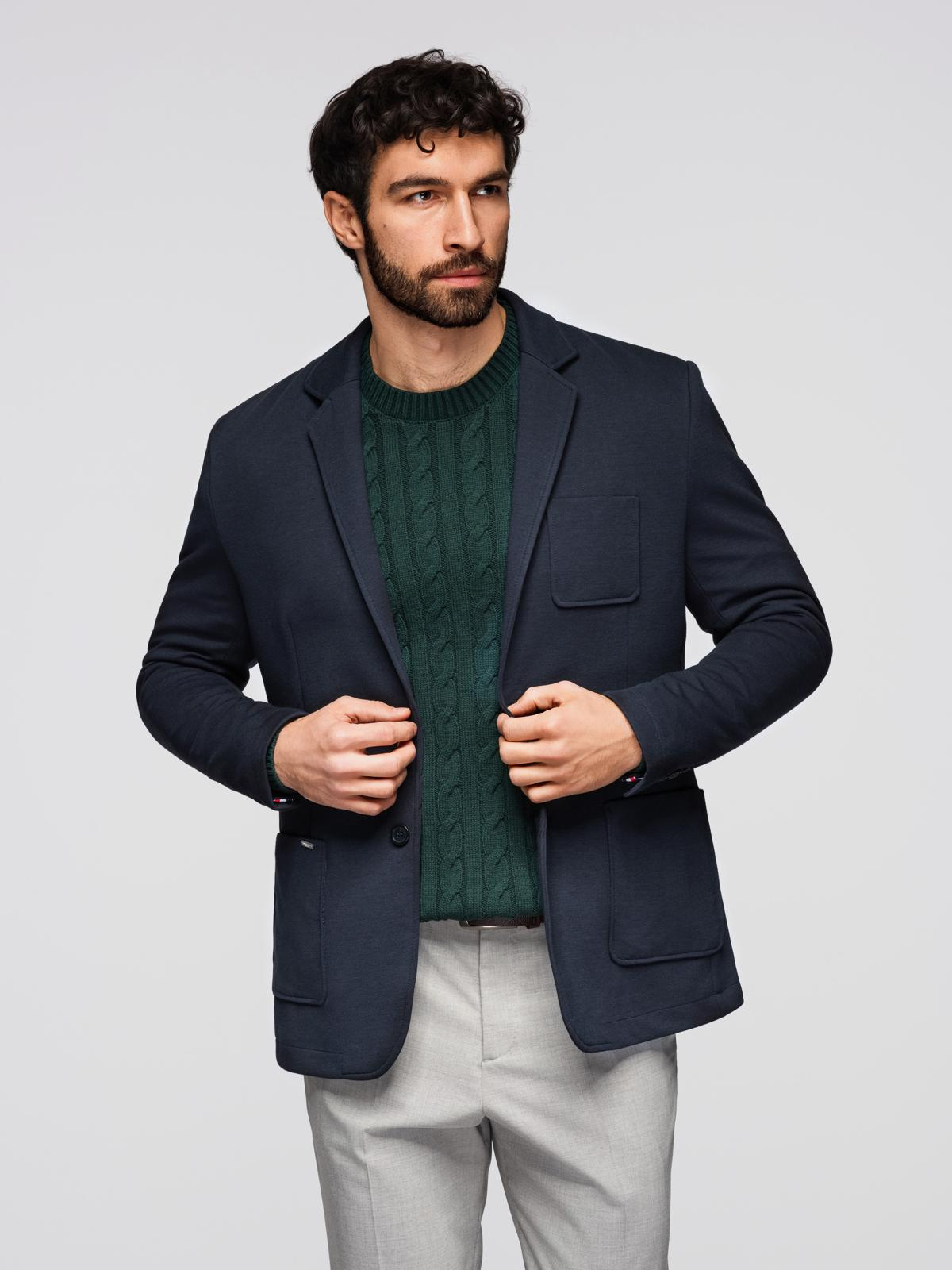 Ombre Men's SLIM knit jacket with subtle texture - navy blue