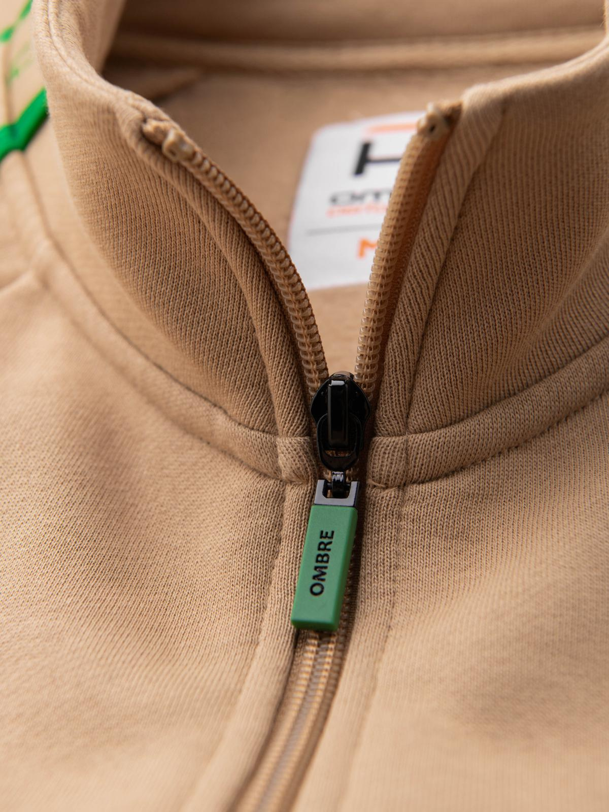 Ombre Men's unbuttoned sweatshirt with piping and high collar - brown