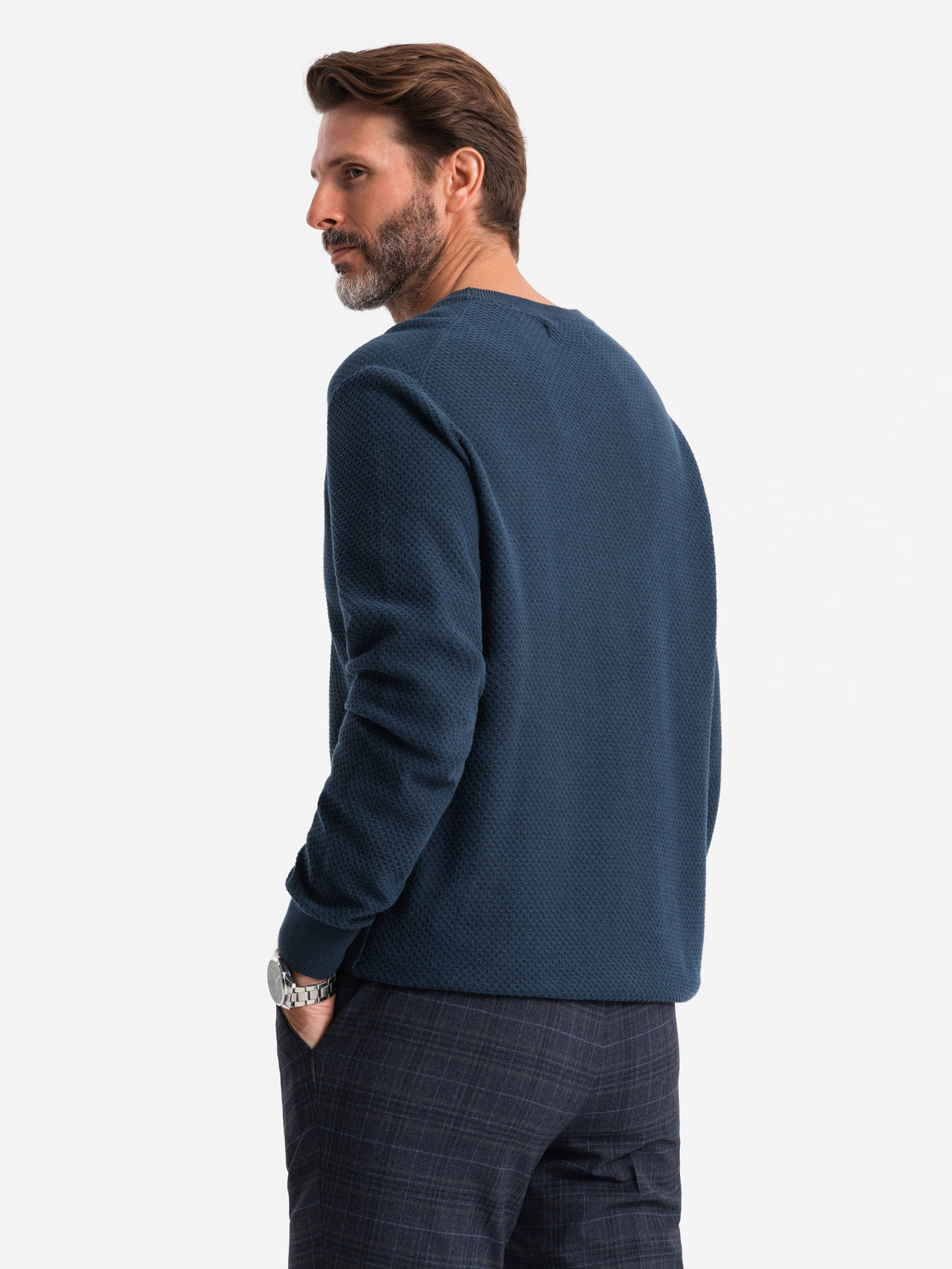 Ombre Men&#039;s RELAXED FIT knitted diamond-knit sweater - navy blue