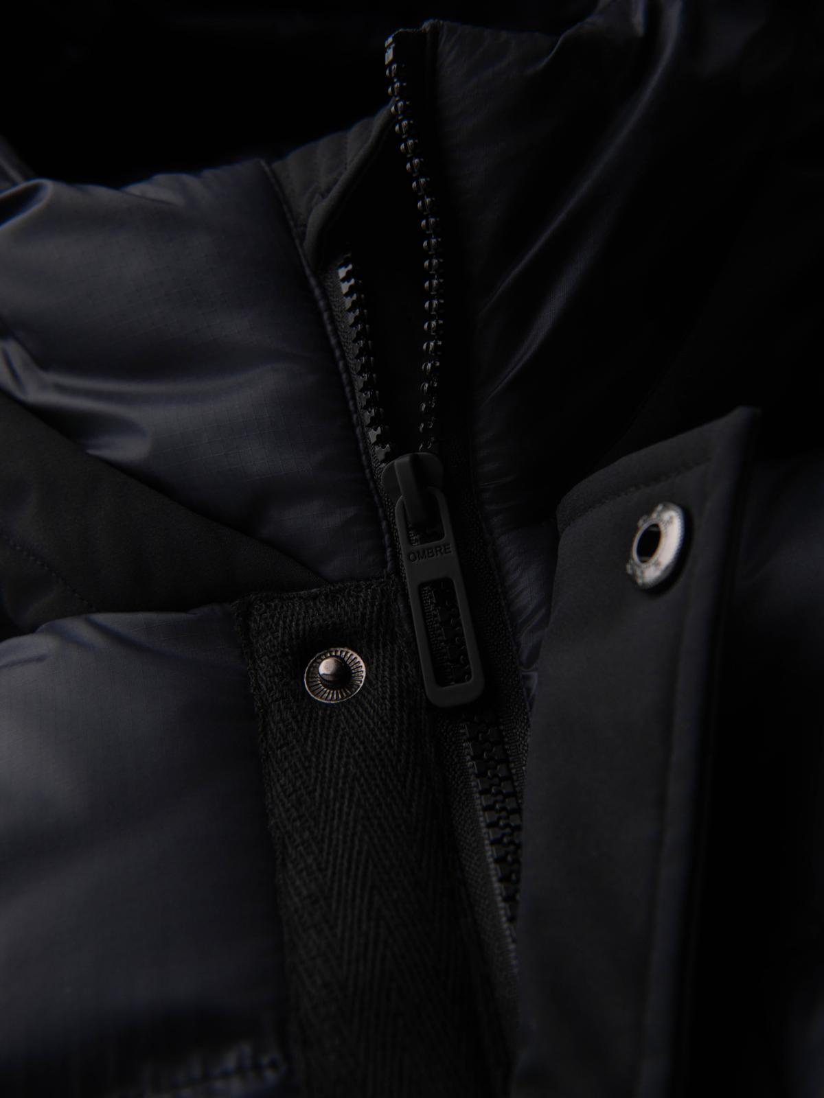 Ombre Men&#039;s long quilted jacket with large pockets - black